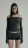 Badblood Beyond Soft Off-Shoulder Top Striped Charcoal