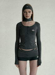 Badblood Beyond Soft Henley Neck Long Sleeve Striped Charcoal