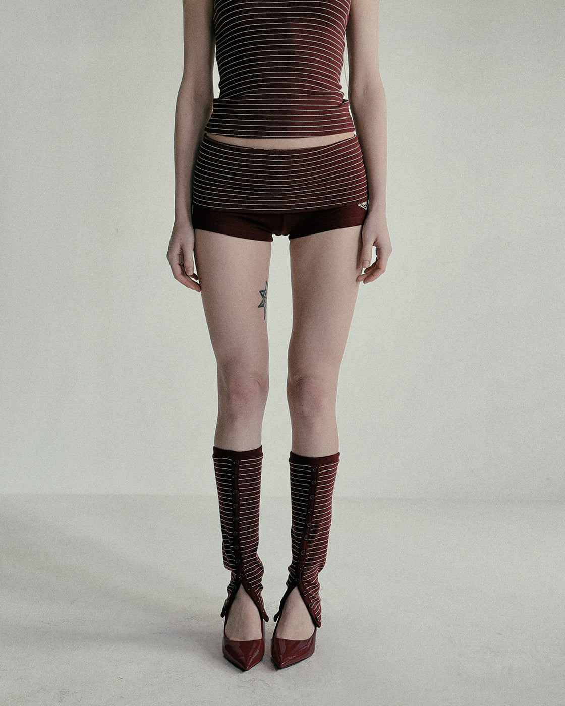 Badblood Beyond Soft Fold Over Shorts Stripe Wine