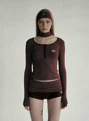 Badblood Beyond Soft Henley Neck Long Sleeve Striped Wine