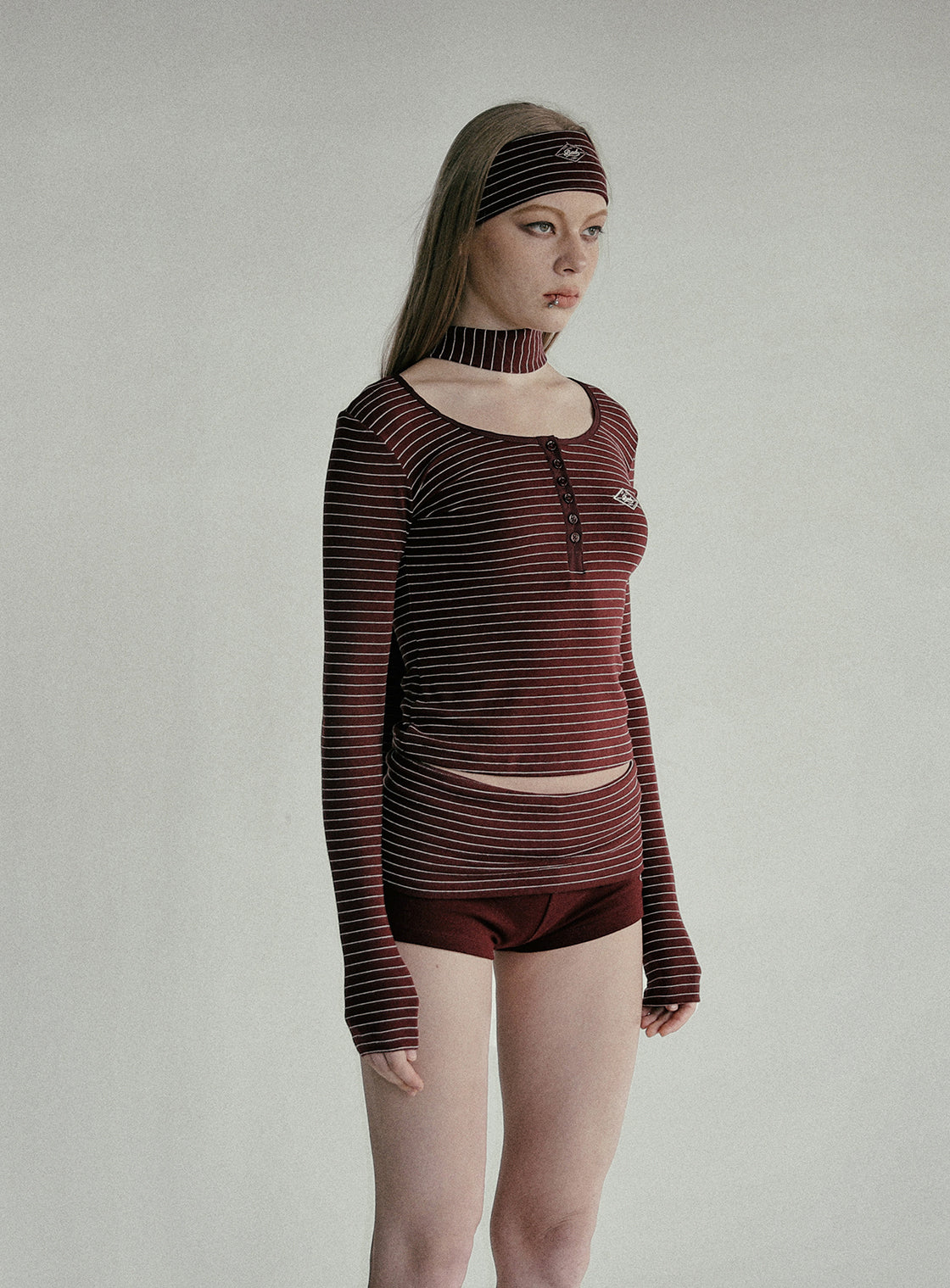 Badblood Beyond Soft Henley Neck Long Sleeve Striped Wine