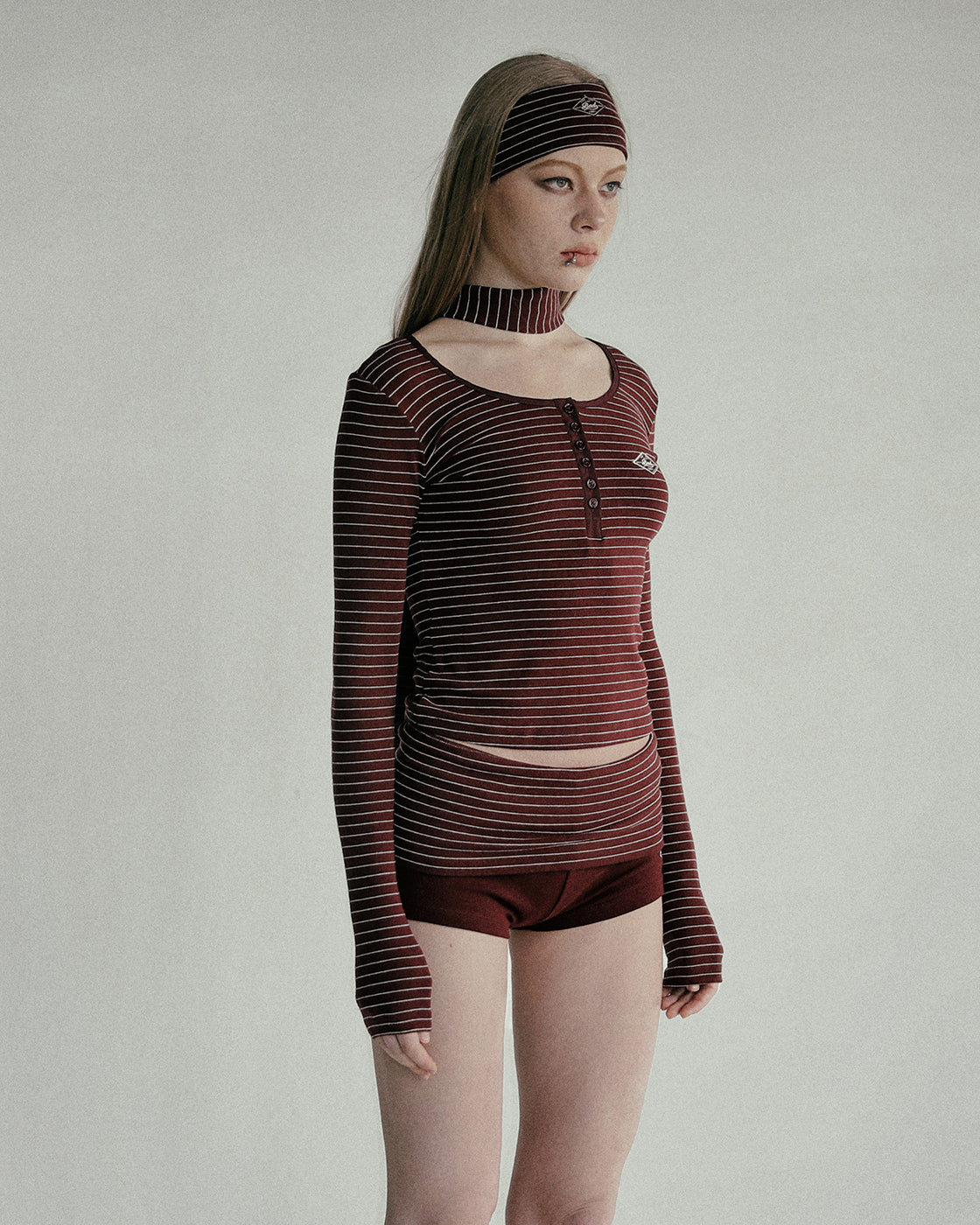 Badblood Beyond Soft Henley Neck Long Sleeve Striped Wine