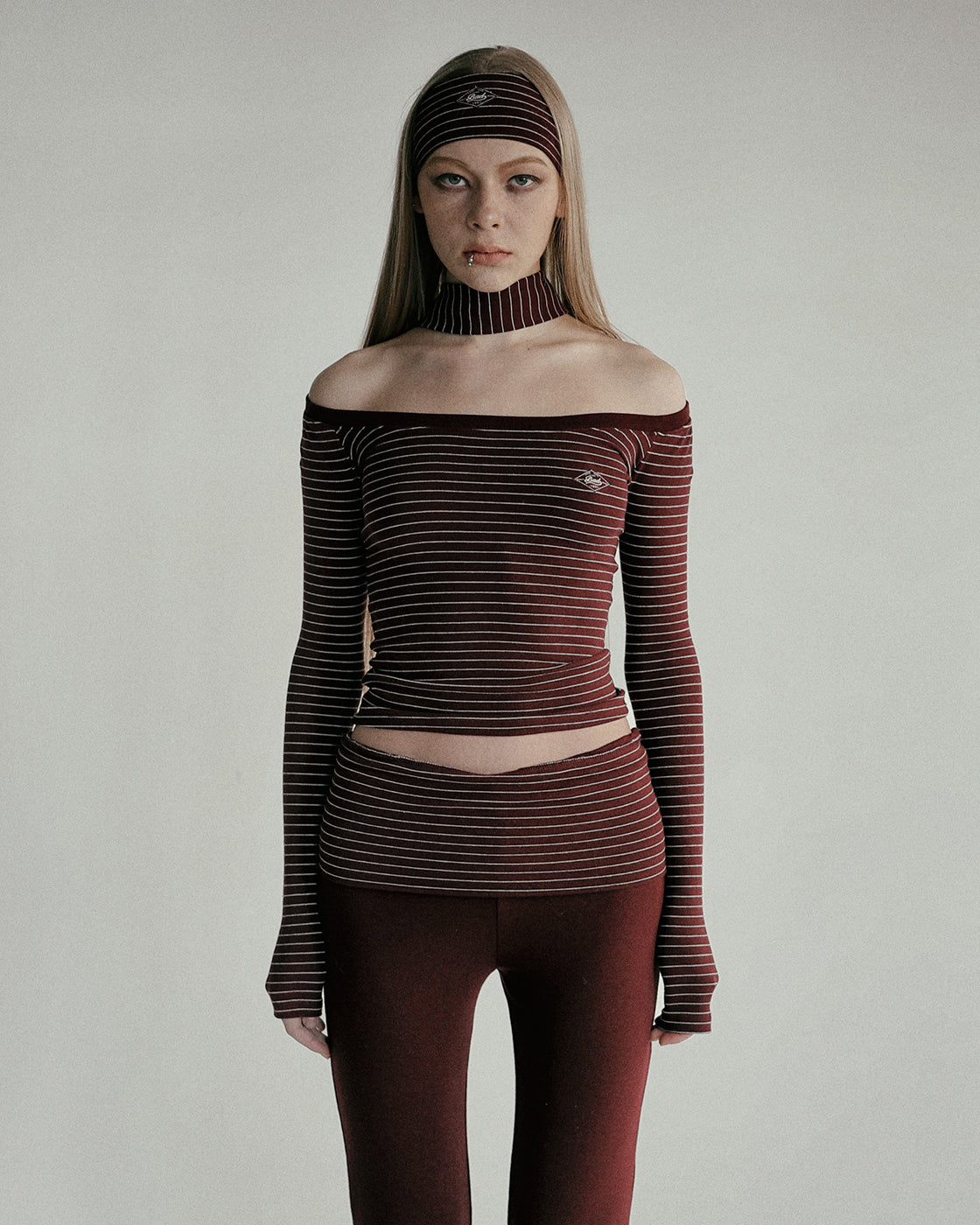 Badblood Beyond Soft Off-Shoulder Top Striped Wine
