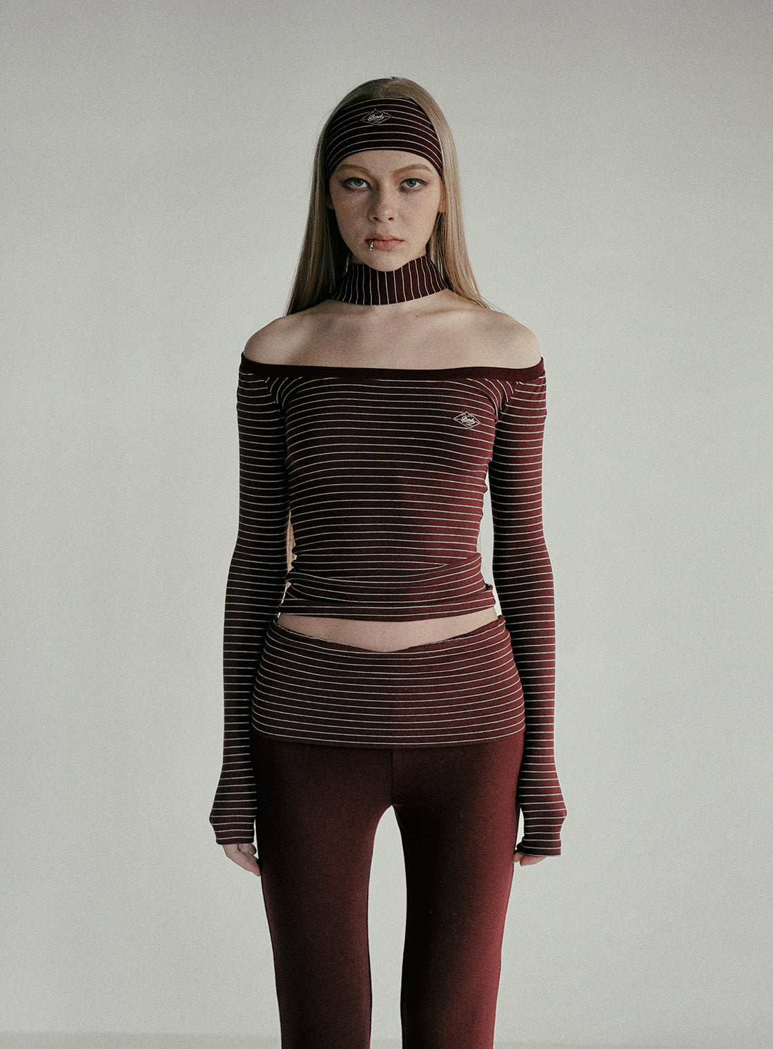 Badblood Beyond Soft Off-Shoulder Top Striped Wine