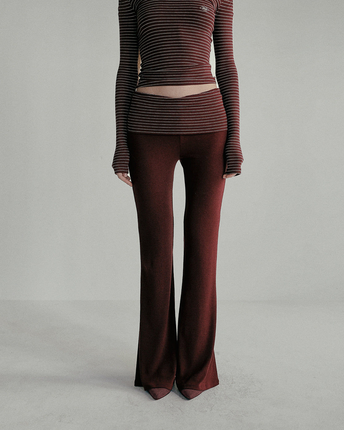 Badblood Beyond Soft Fold Over Bootcut Pants Stripe Wine