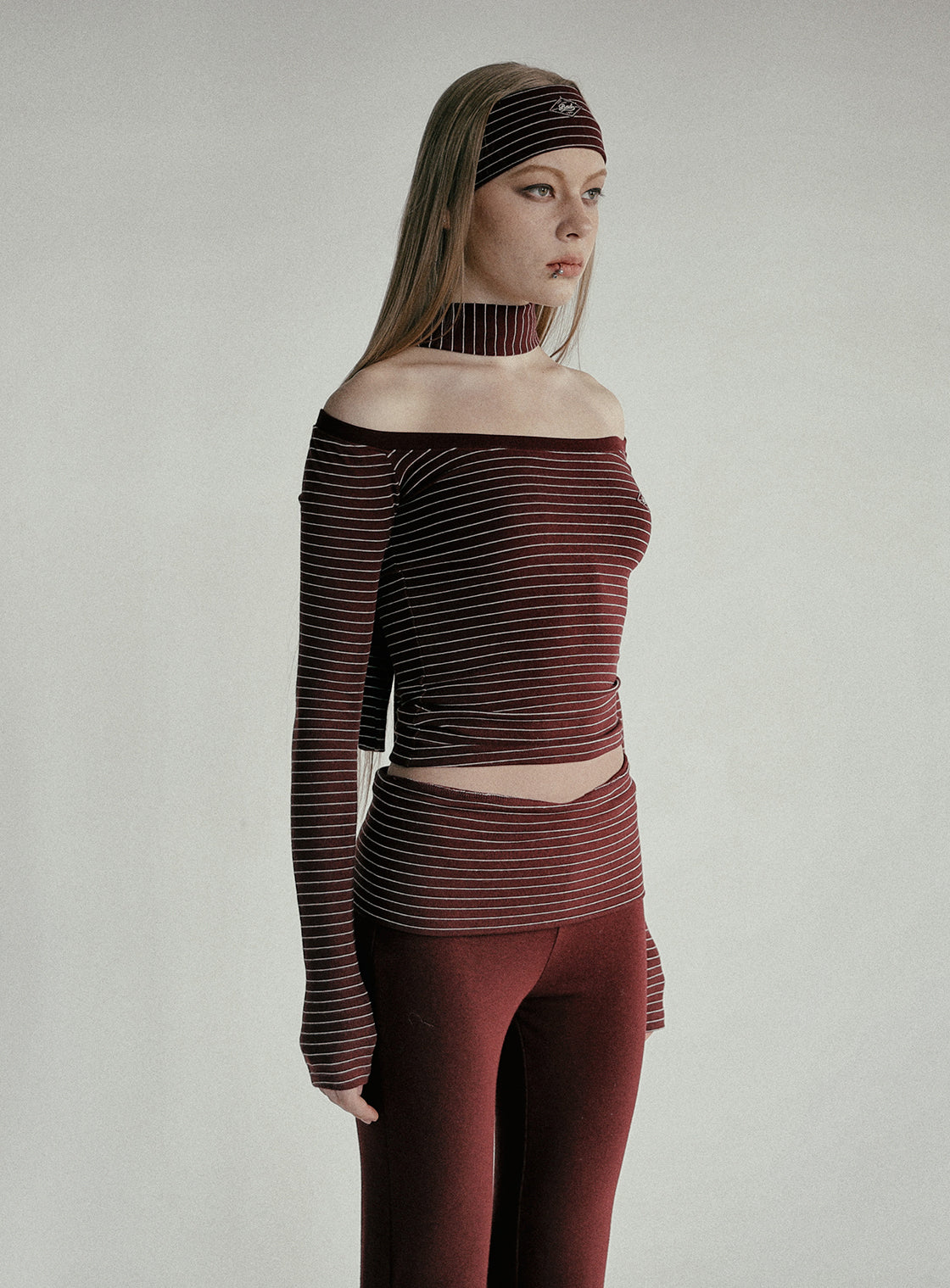 Badblood Beyond Soft Off-Shoulder Top Striped Wine