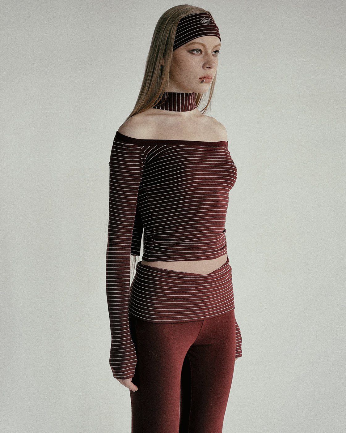 Badblood Beyond Soft Off-Shoulder Top Striped Wine