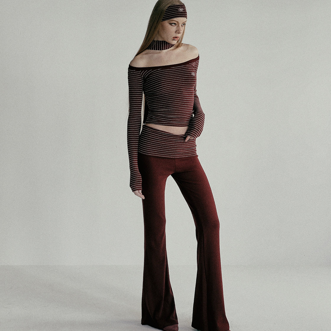 Badblood Beyond Soft Fold Over Bootcut Pants Stripe Wine