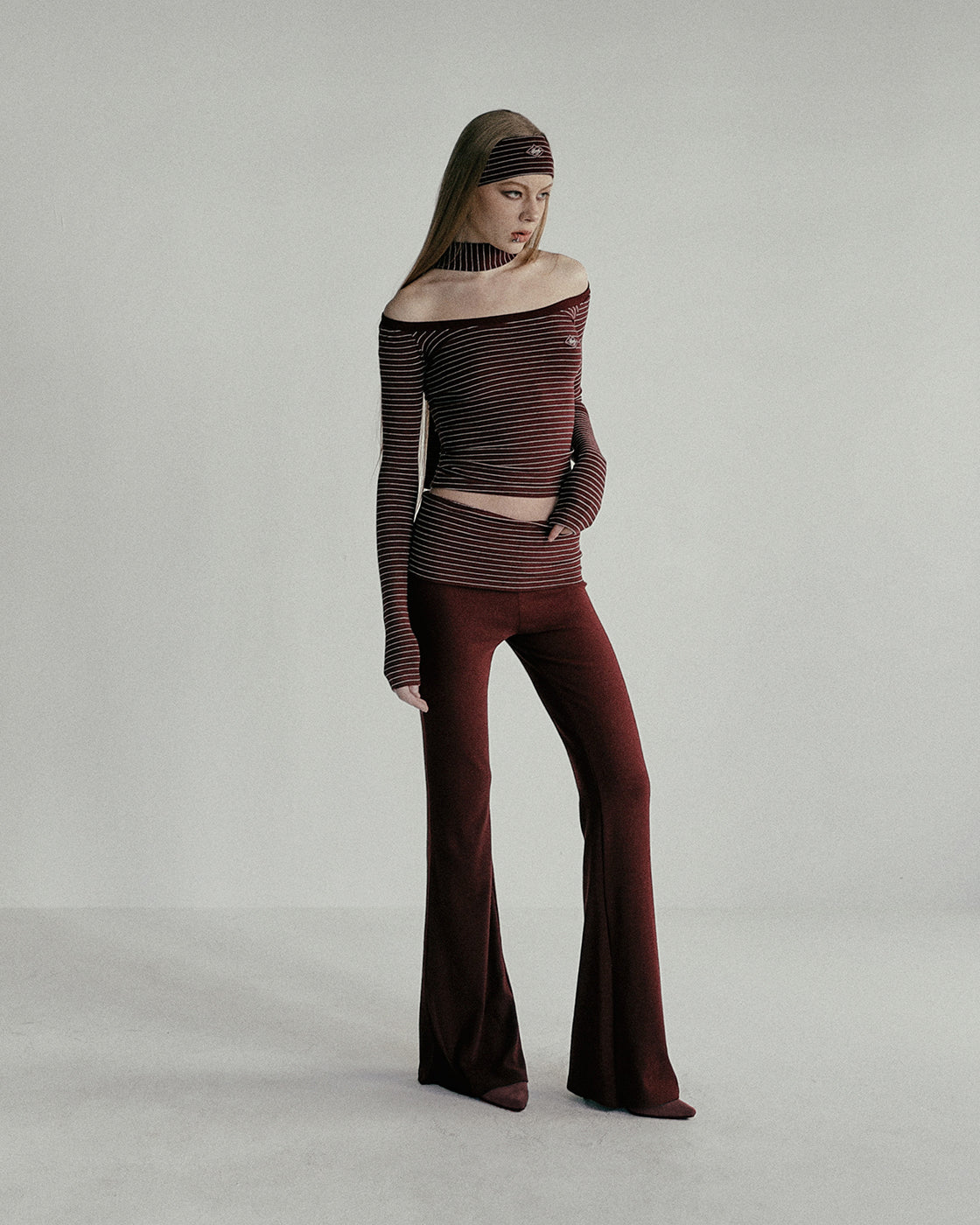 Badblood Beyond Soft Fold Over Bootcut Pants Stripe Wine