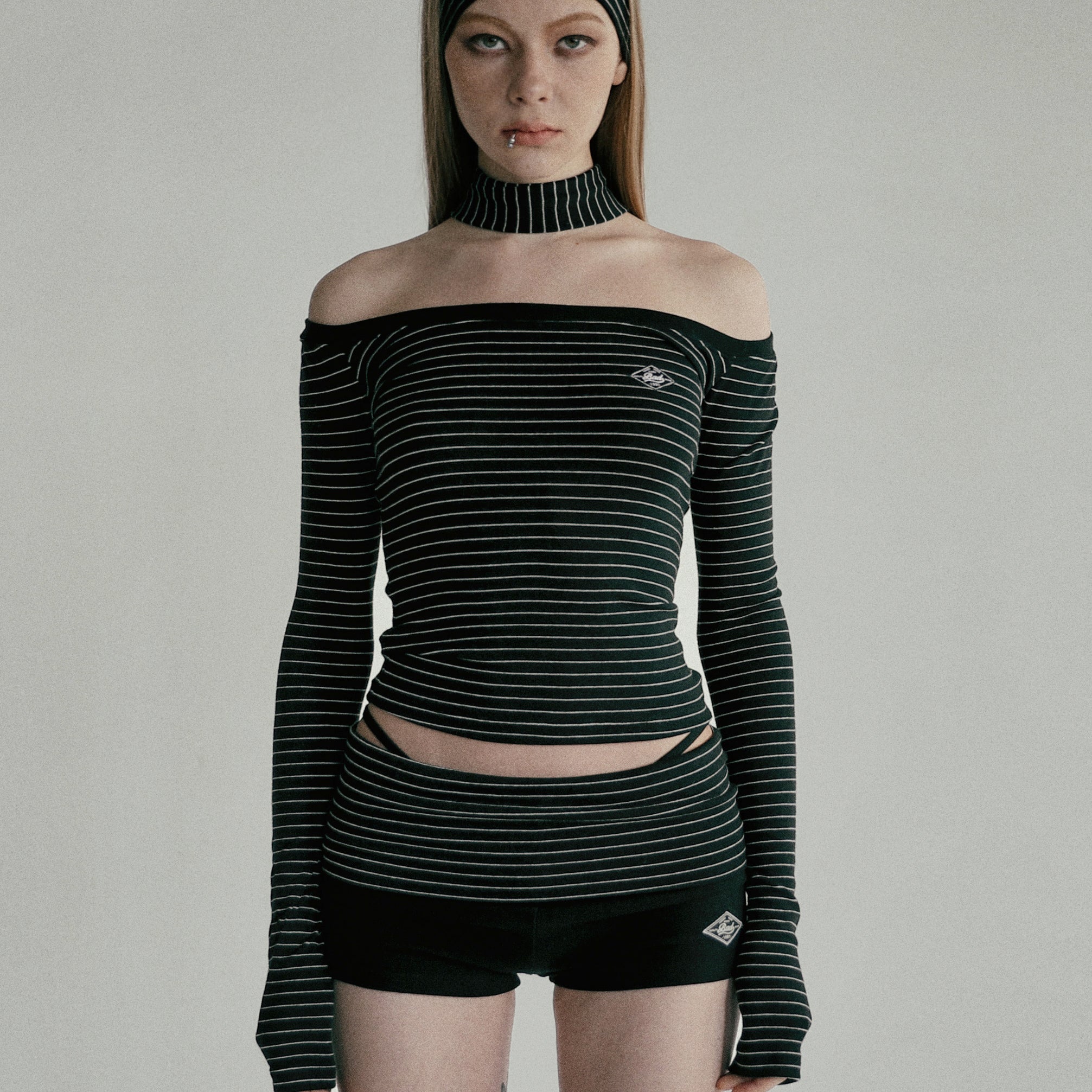 Badblood Beyond Soft Off-Shoulder Top Stripe Black