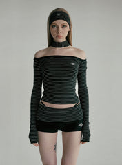 Badblood Beyond Soft Off-Shoulder Top Stripe Black