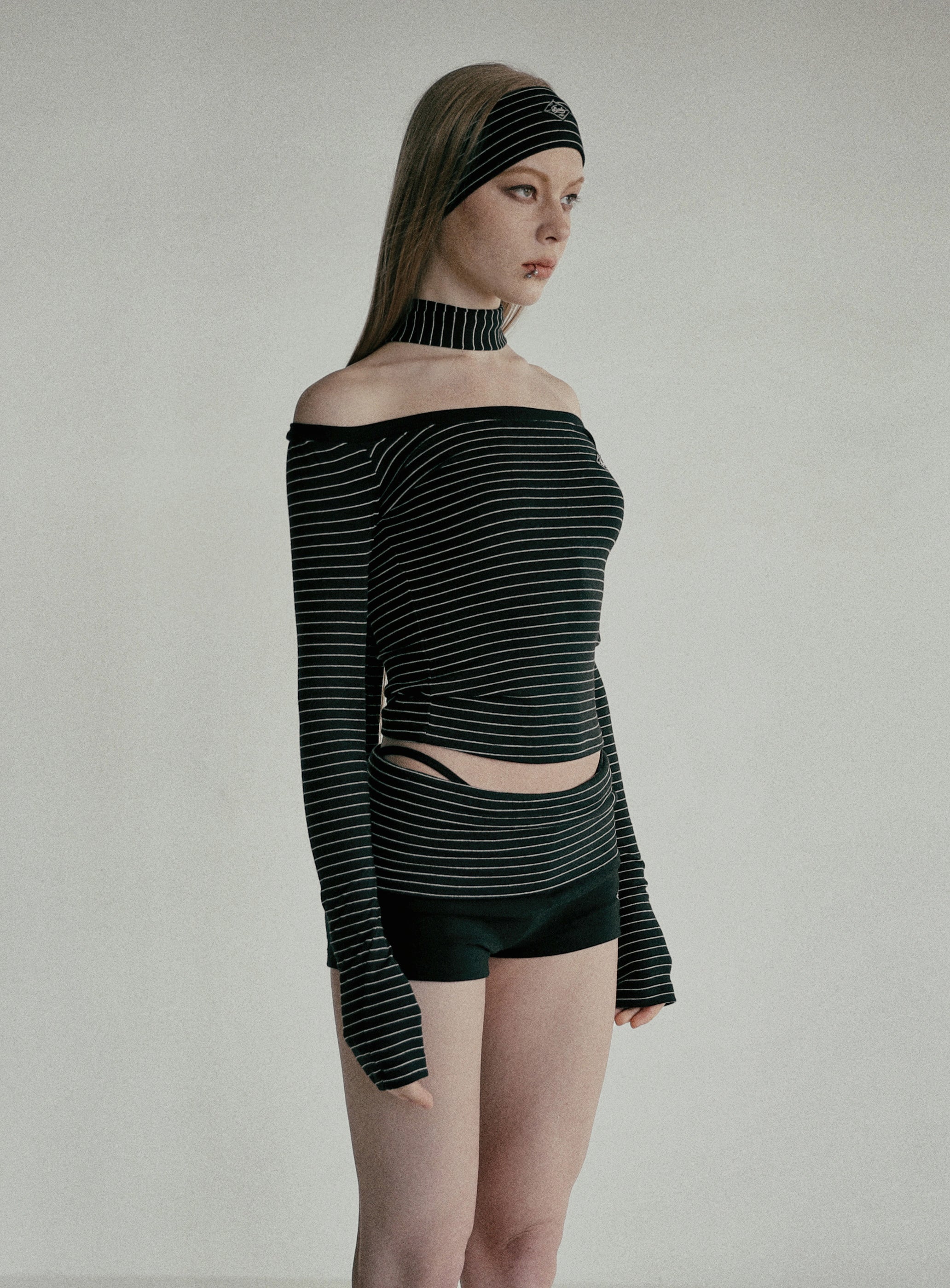 Badblood Beyond Soft Off-Shoulder Top Stripe Black