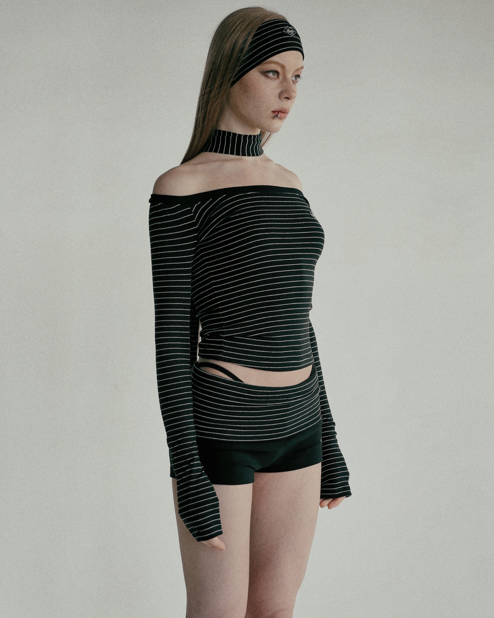 Badblood Beyond Soft Off-Shoulder Top Stripe Black