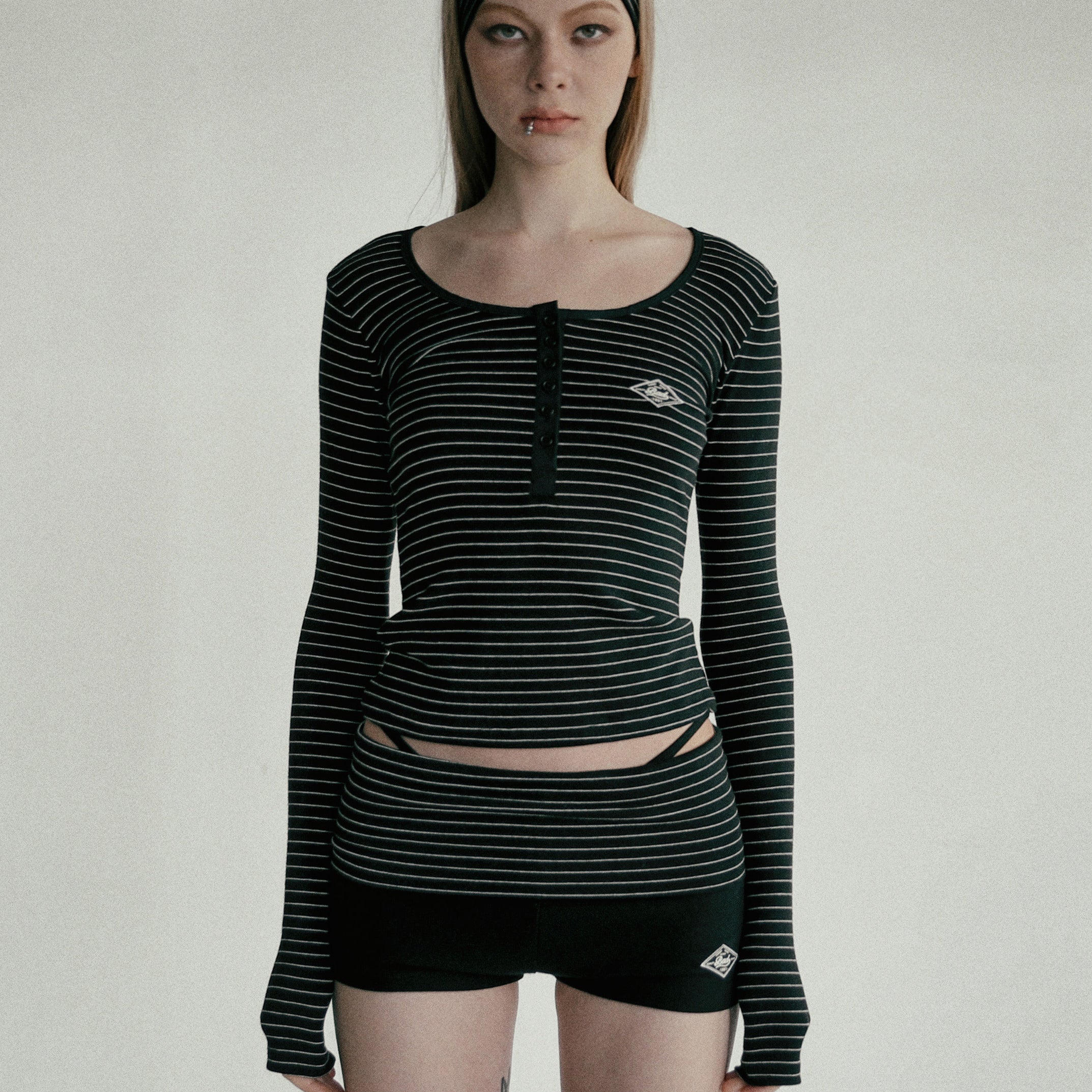 Badblood Beyond Soft Henley Neck Long Sleeve Striped Black