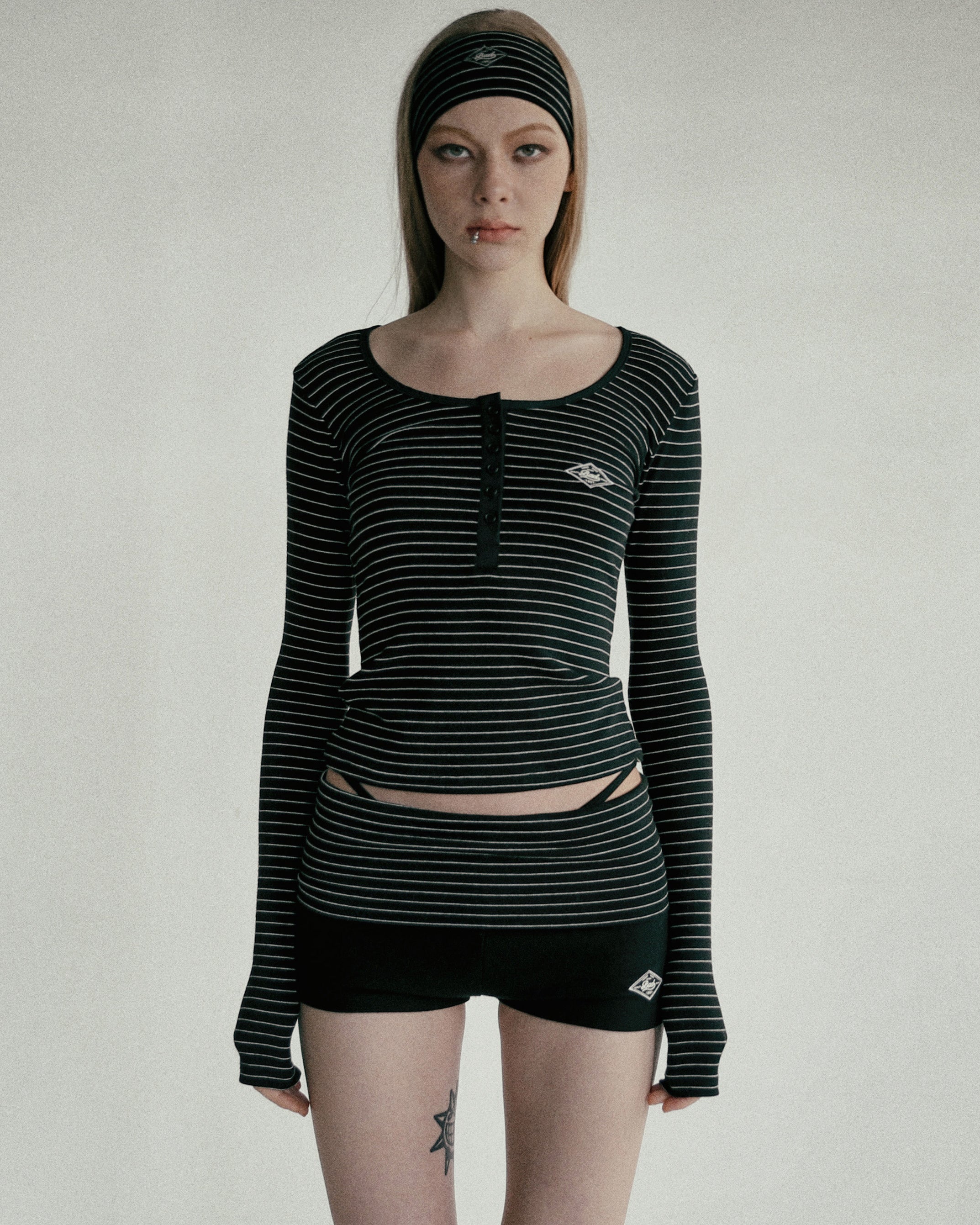 Badblood Beyond Soft Henley Neck Long Sleeve Striped Black
