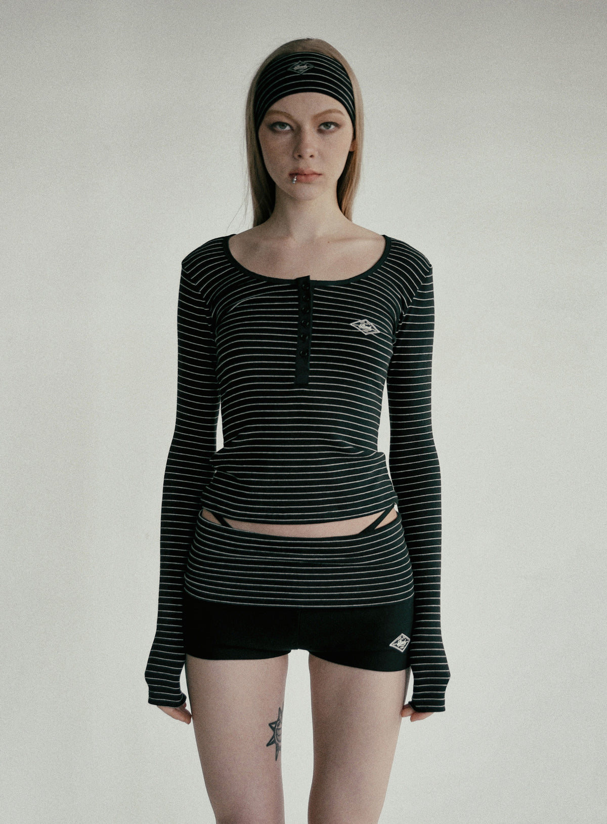 Badblood Beyond Soft Henley Neck Long Sleeve Striped Black