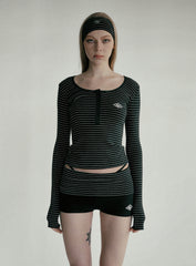 Badblood Beyond Soft Henley Neck Long Sleeve Striped Black