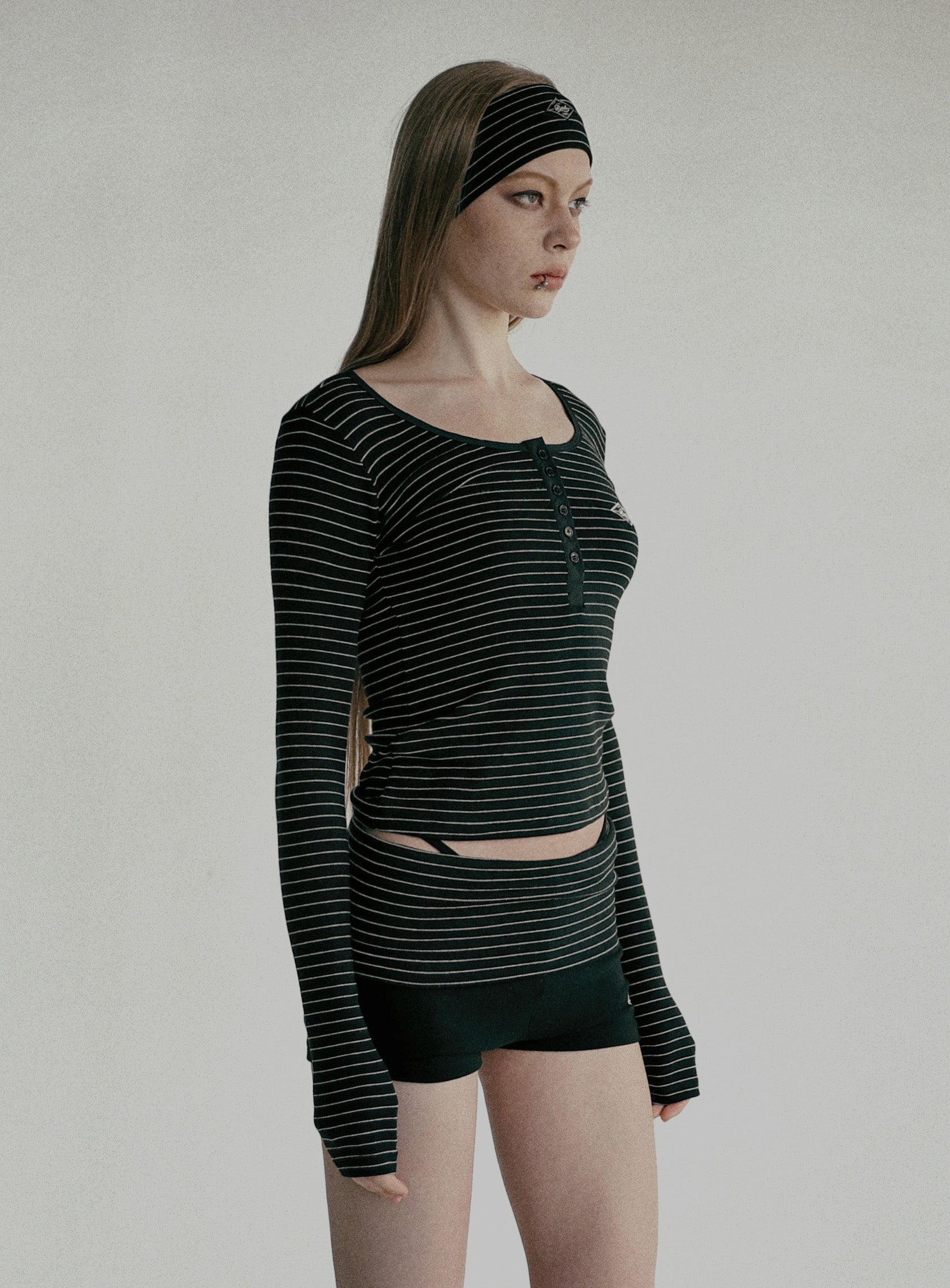 Badblood Beyond Soft Henley Neck Long Sleeve Striped Black