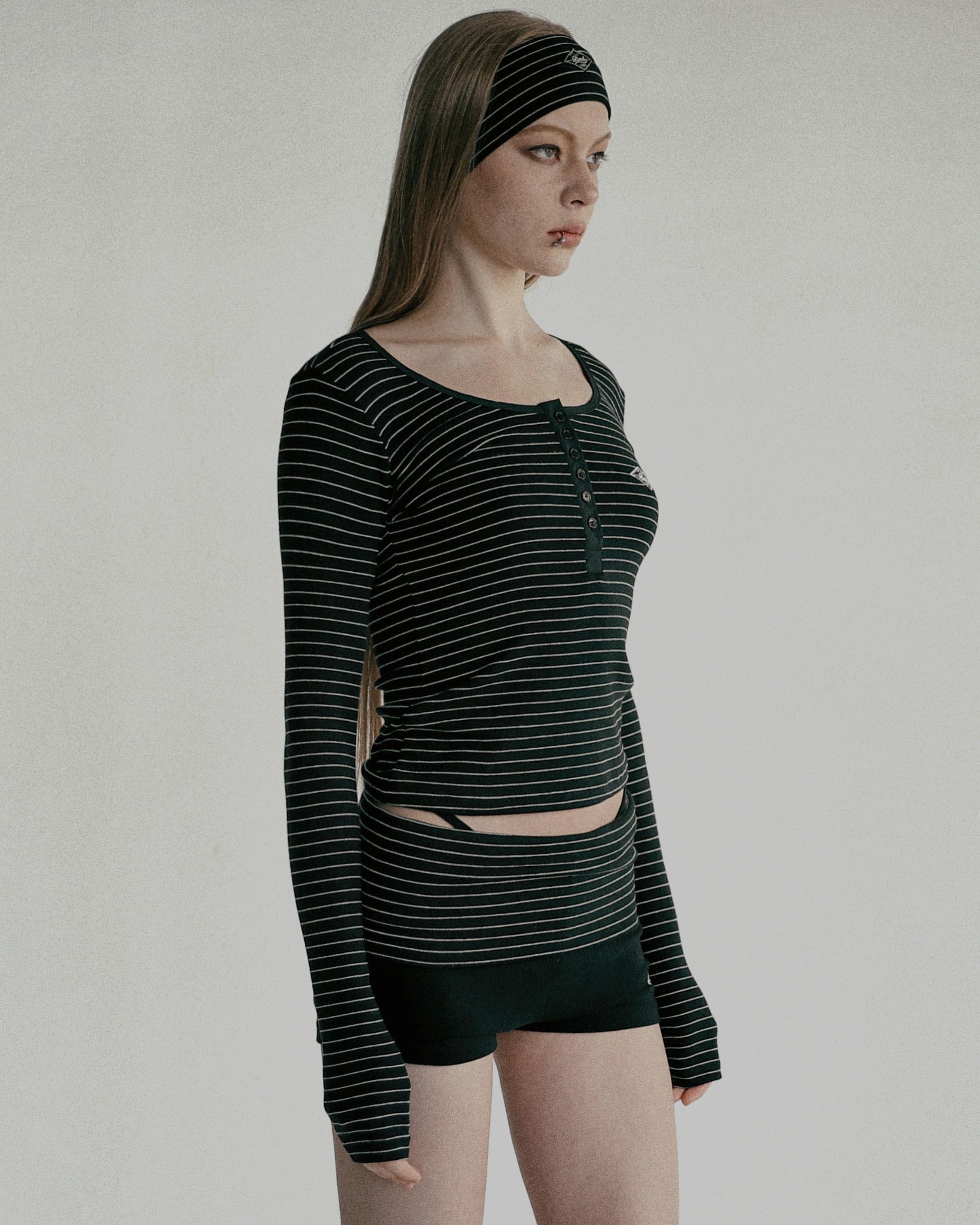 Badblood Beyond Soft Henley Neck Long Sleeve Striped Black