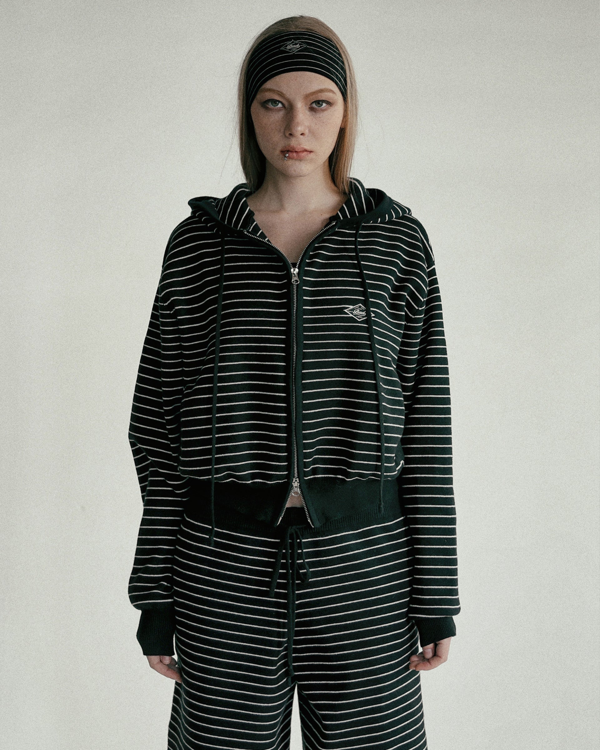 Badblood Beyond Soft Knit Hooded Zip-Up Stripe Black