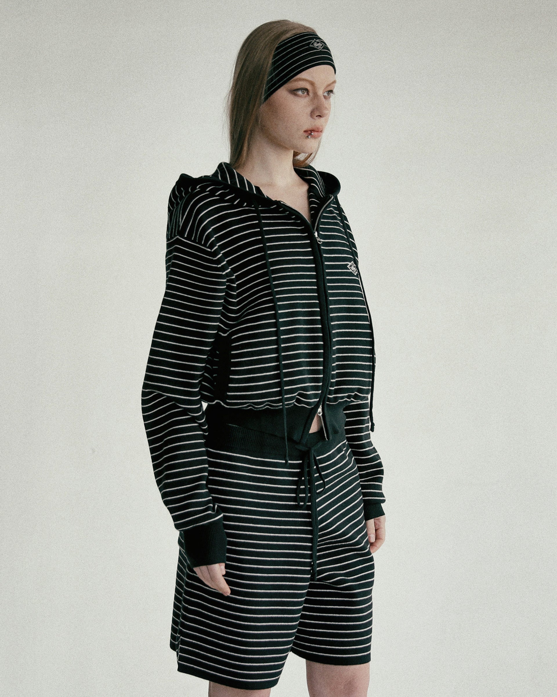 Badblood Beyond Soft Knit Hooded Zip-Up Stripe Black