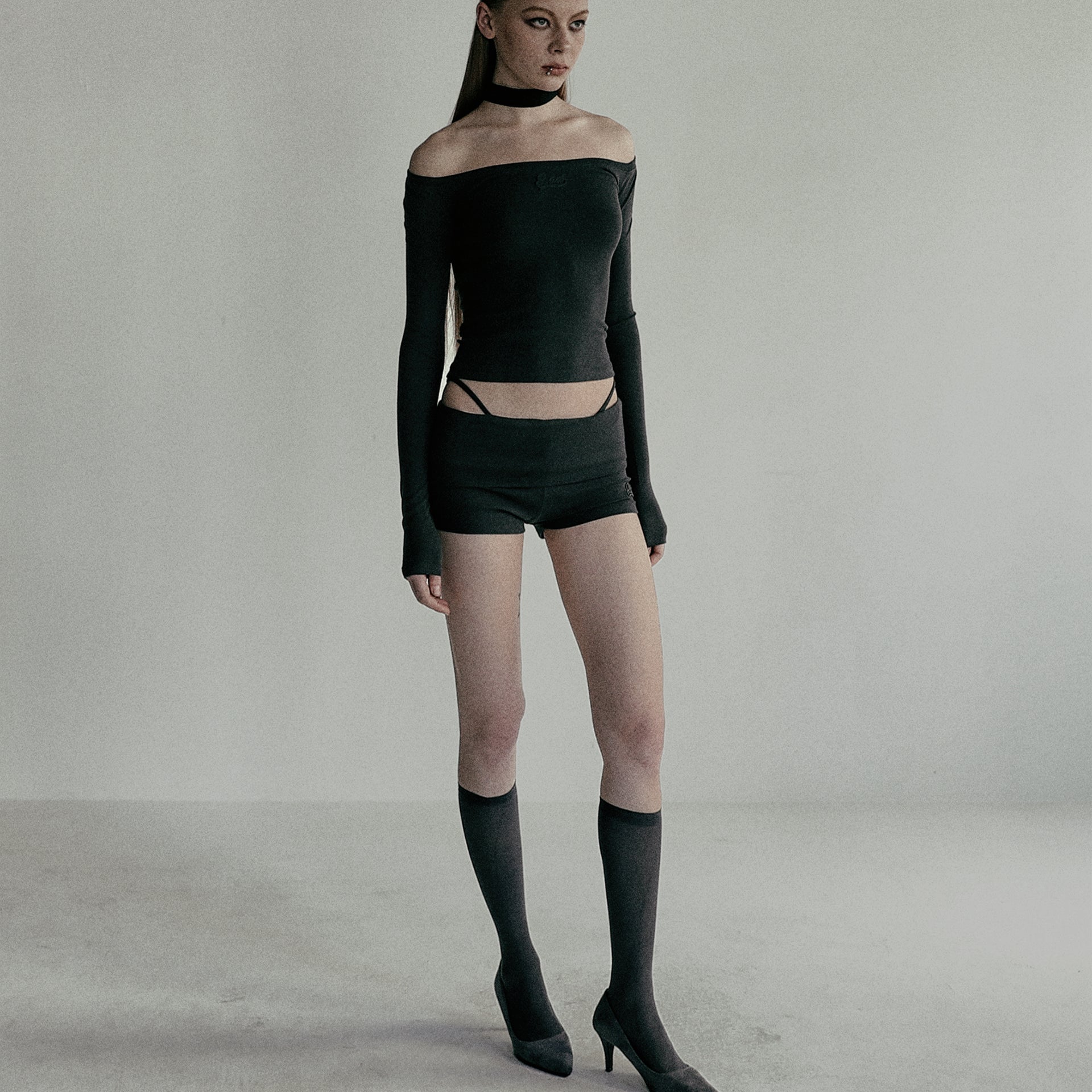 Badblood Beyond Soft Off-Shoulder Top Charcoal