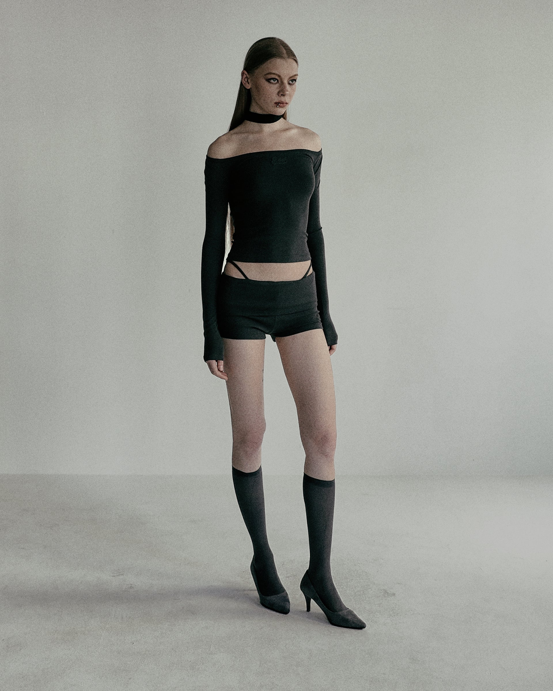 Badblood Beyond Soft Off-Shoulder Top Charcoal