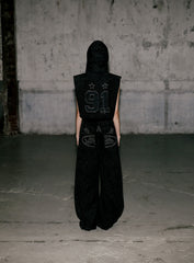 Badblood Lion Patch Washed Barrel Pants Black Leopard