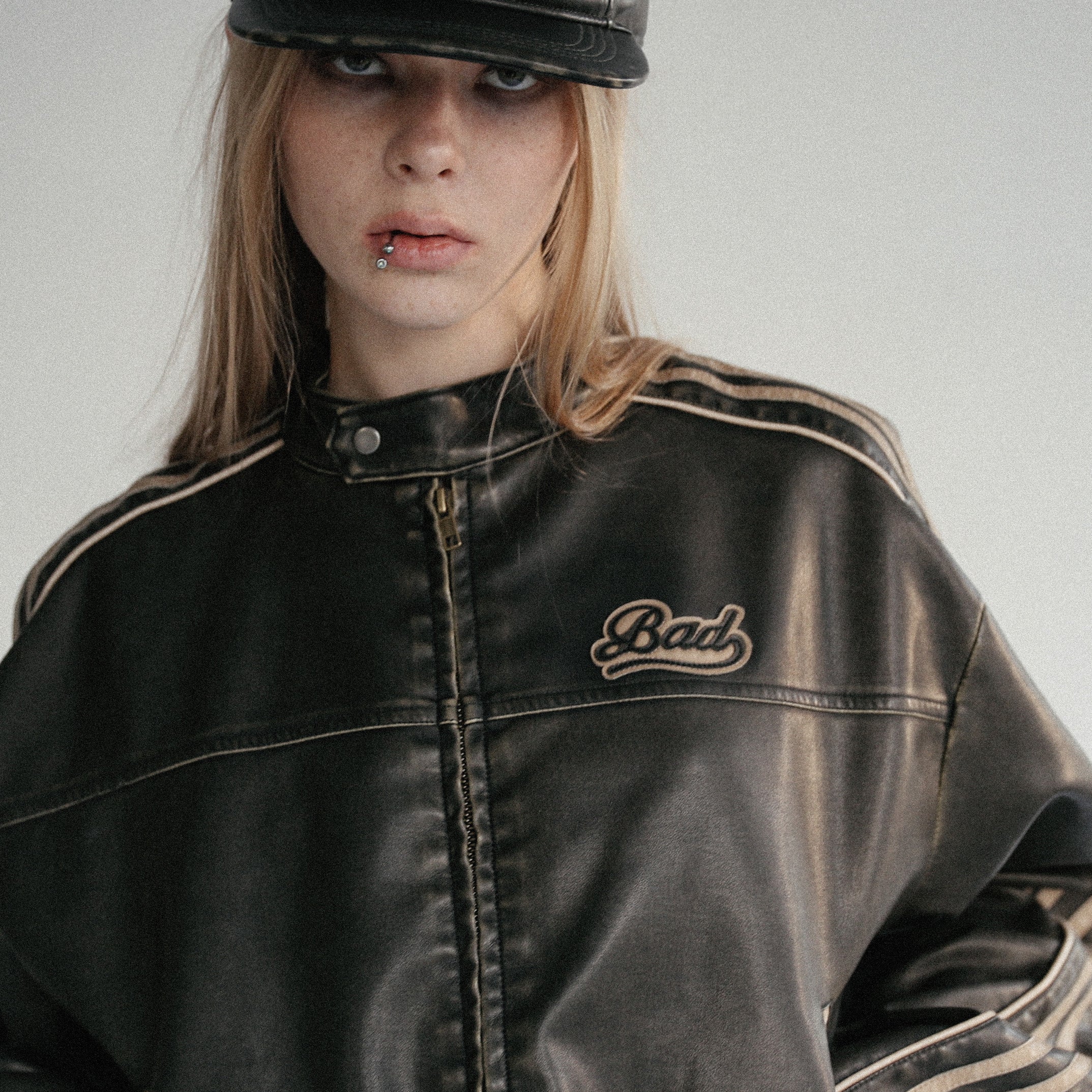 Badblood Washed Leather Ball Cap Black