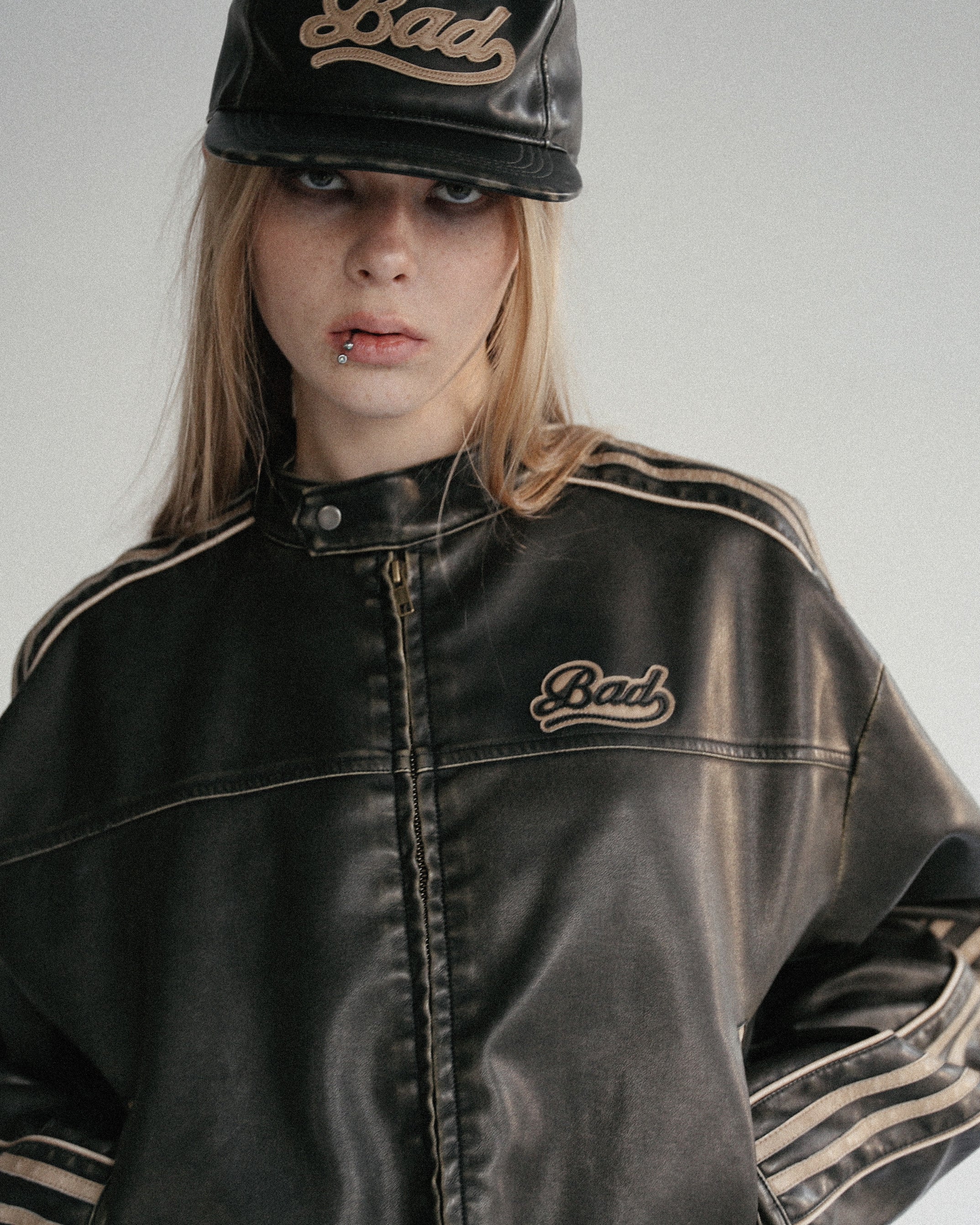 Badblood Washed Leather Ball Cap Black