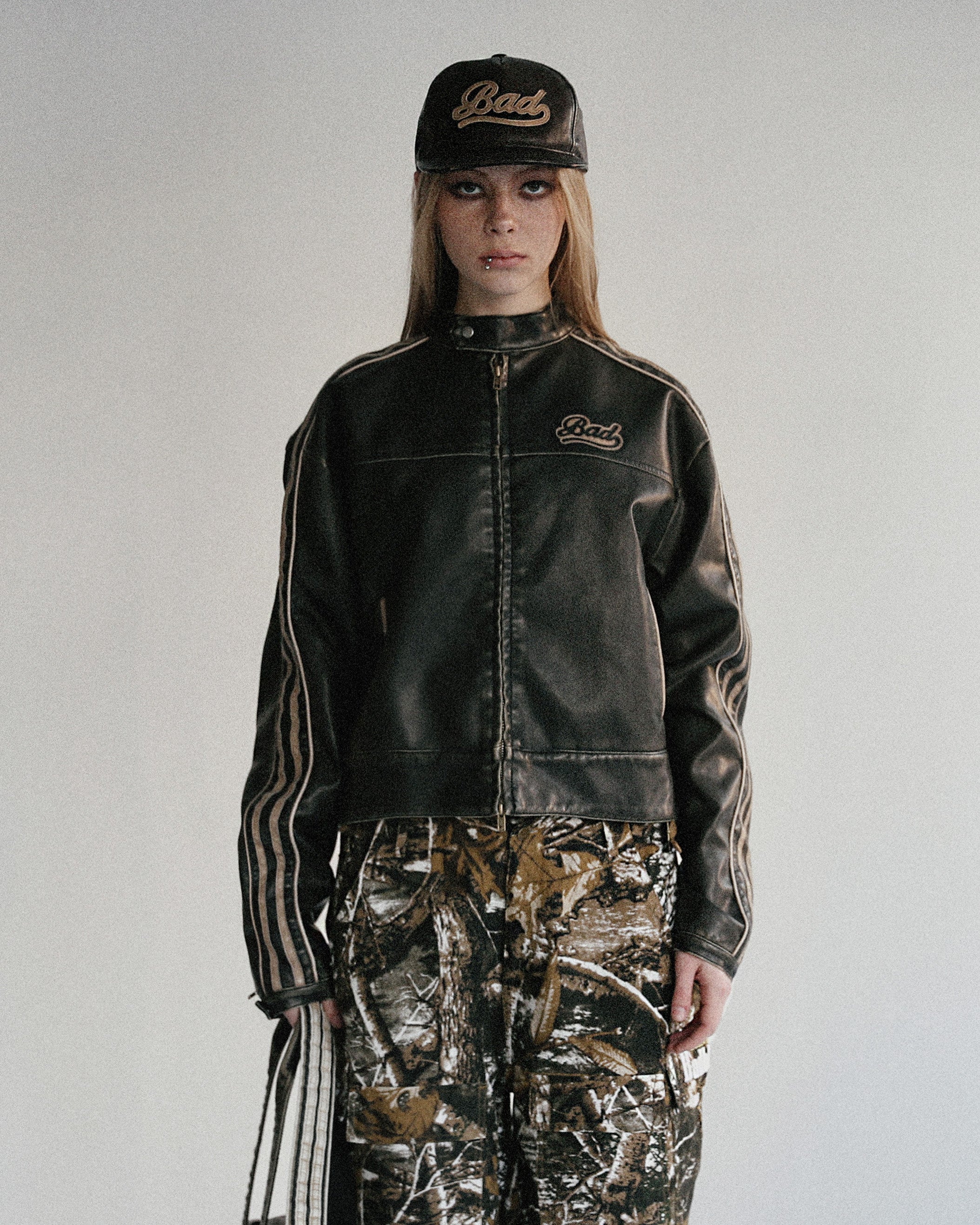 Badblood Washed Leather Ball Cap Black