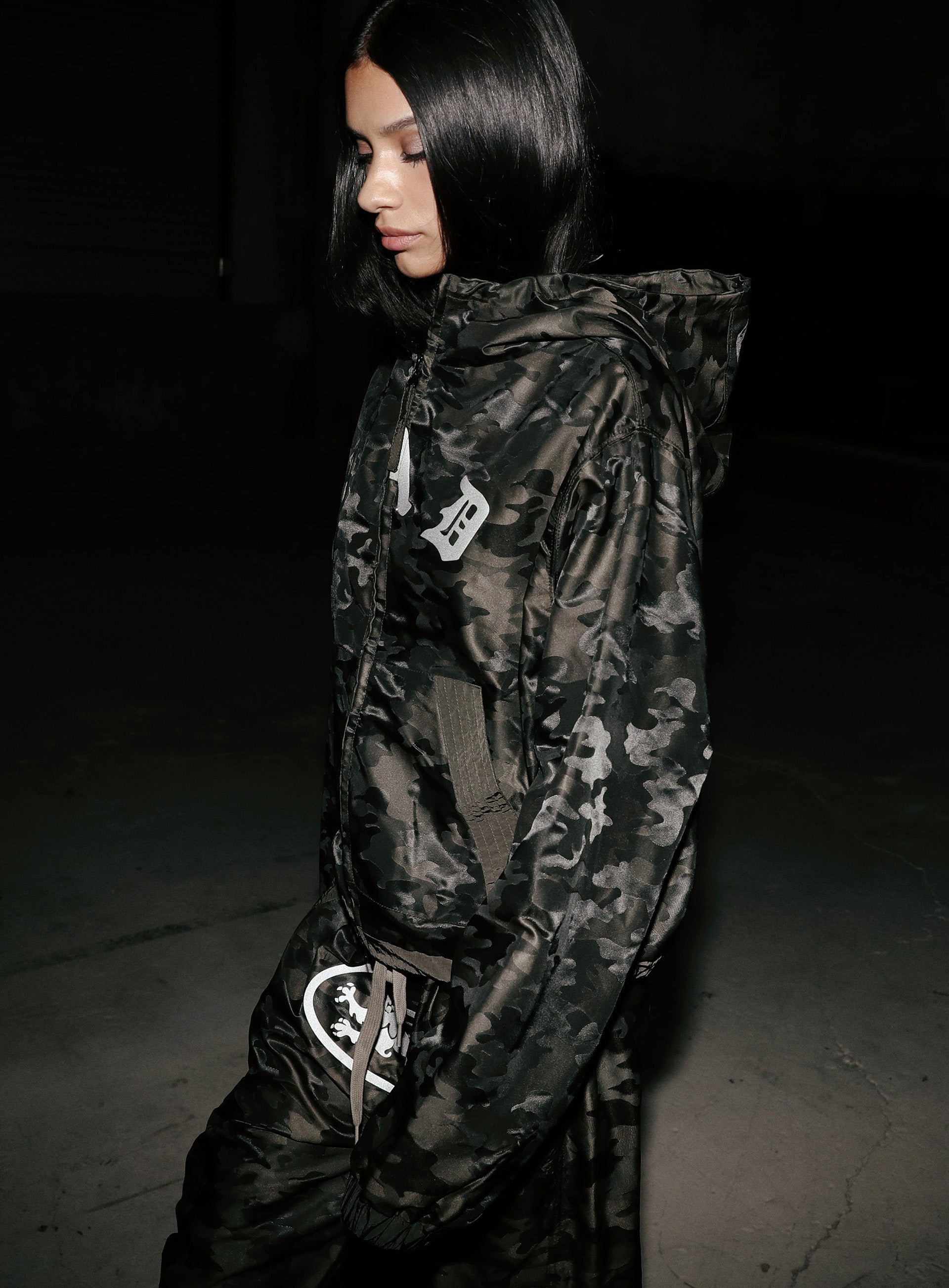 Badblood Mystic Nylon Reflective Hooded Zip-Up Brown Camo