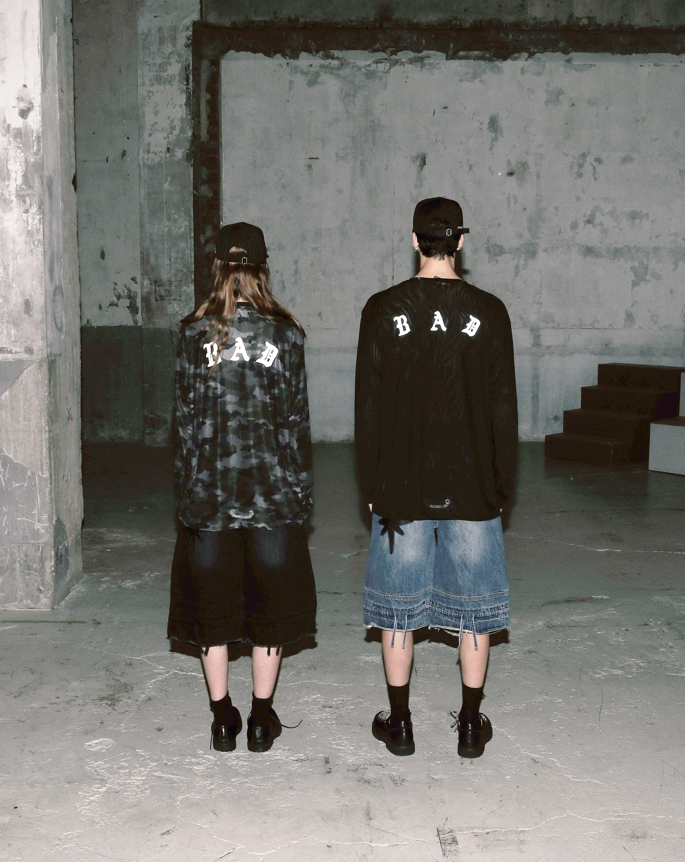 Badblood Convex Denim Long Bermuda Pants - Mid Blue
