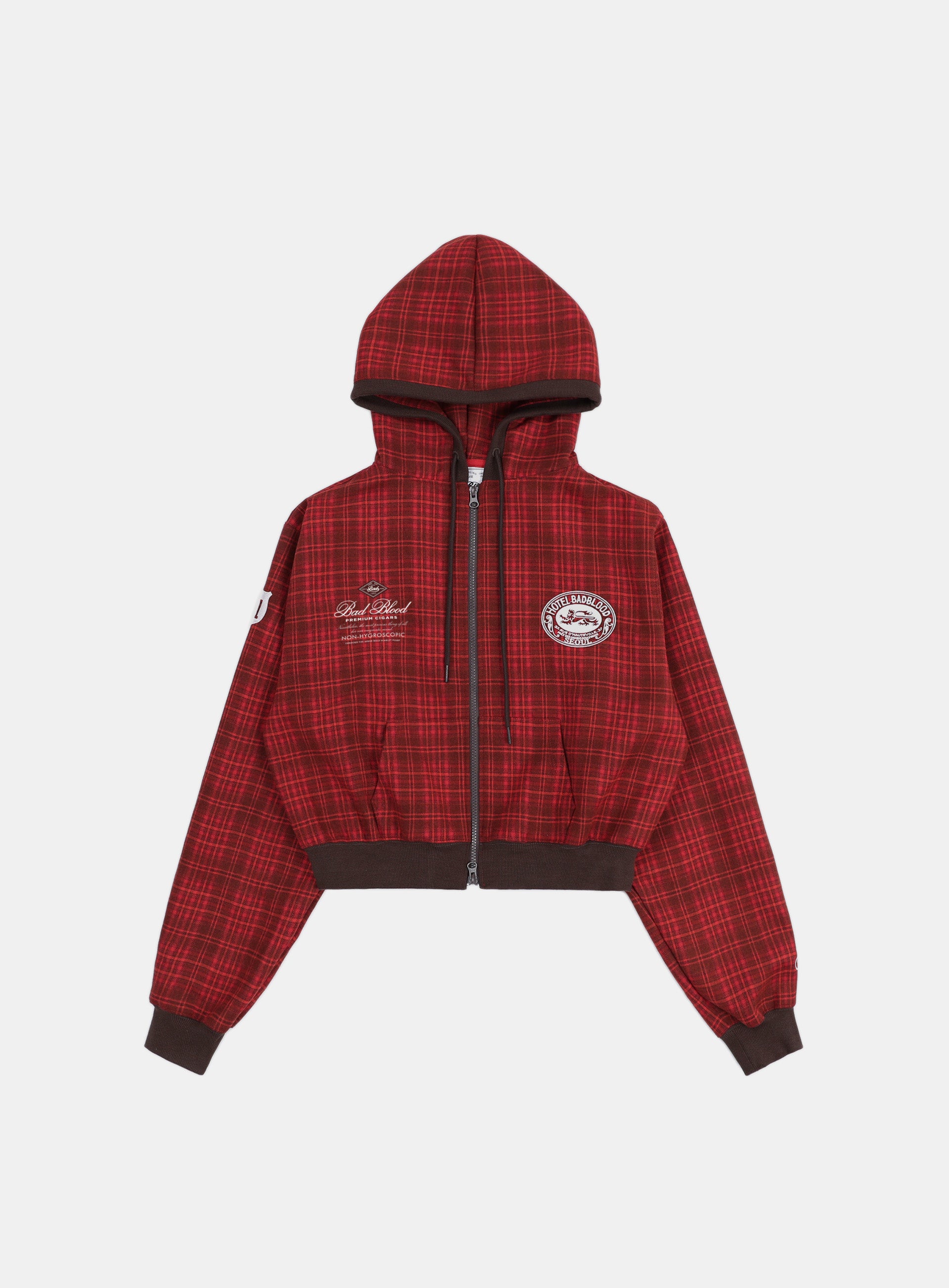 Badblood Classic Check Hooded Zip-Up - Red