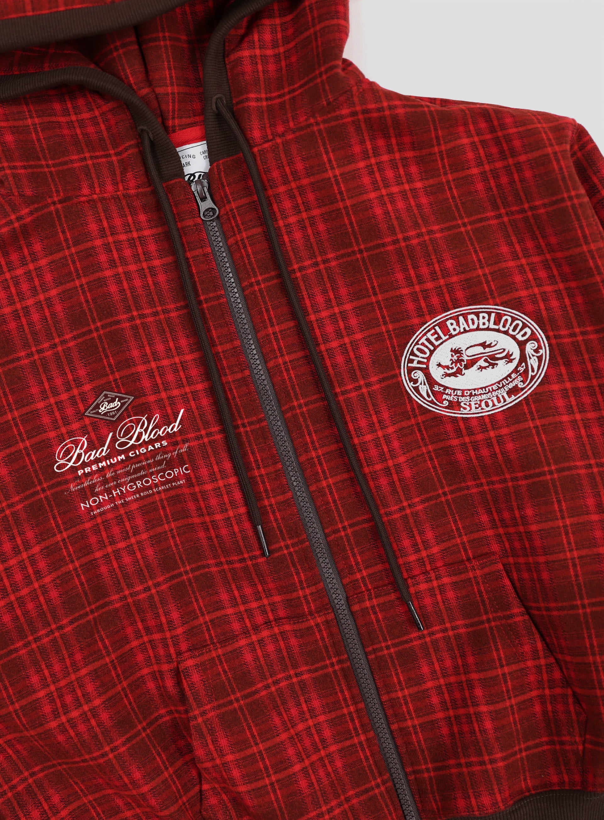 Badblood Classic Check Hooded Zip-Up - Red