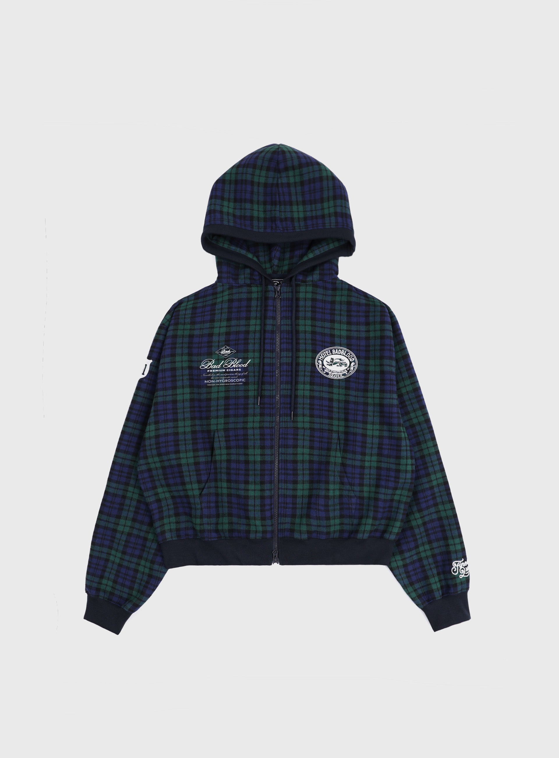 Badblood  Classic Check Hooded Zip-Up - Green