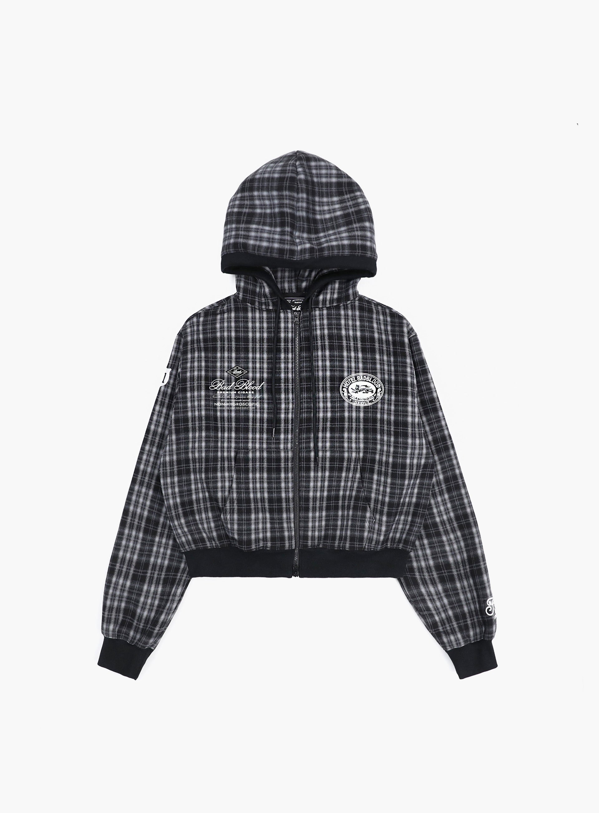 Badblood  Classic Check Hooded Zip-Up - Black