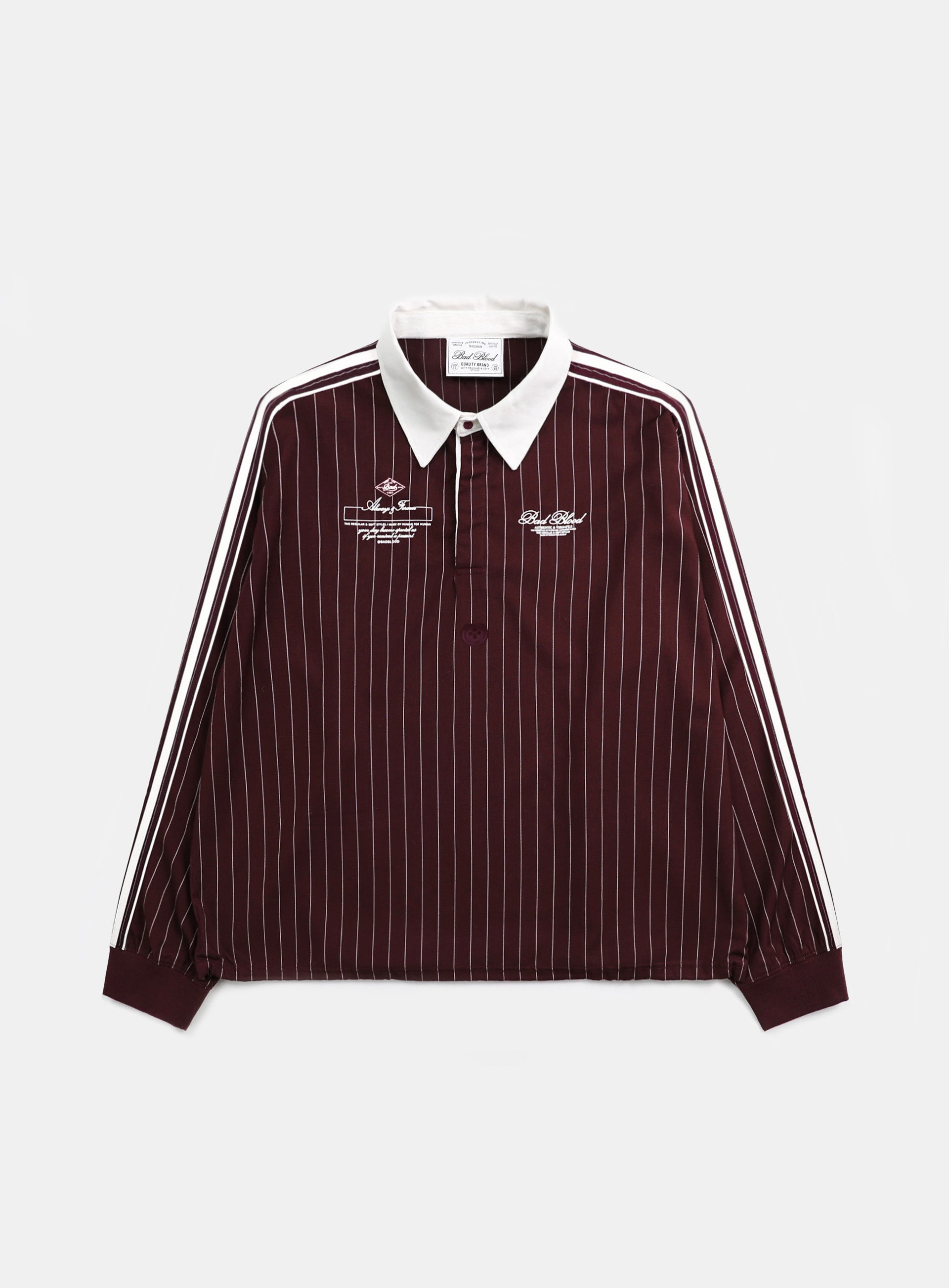 Badblood Classic Logo Stripe Rugby Shirt - Burgundy