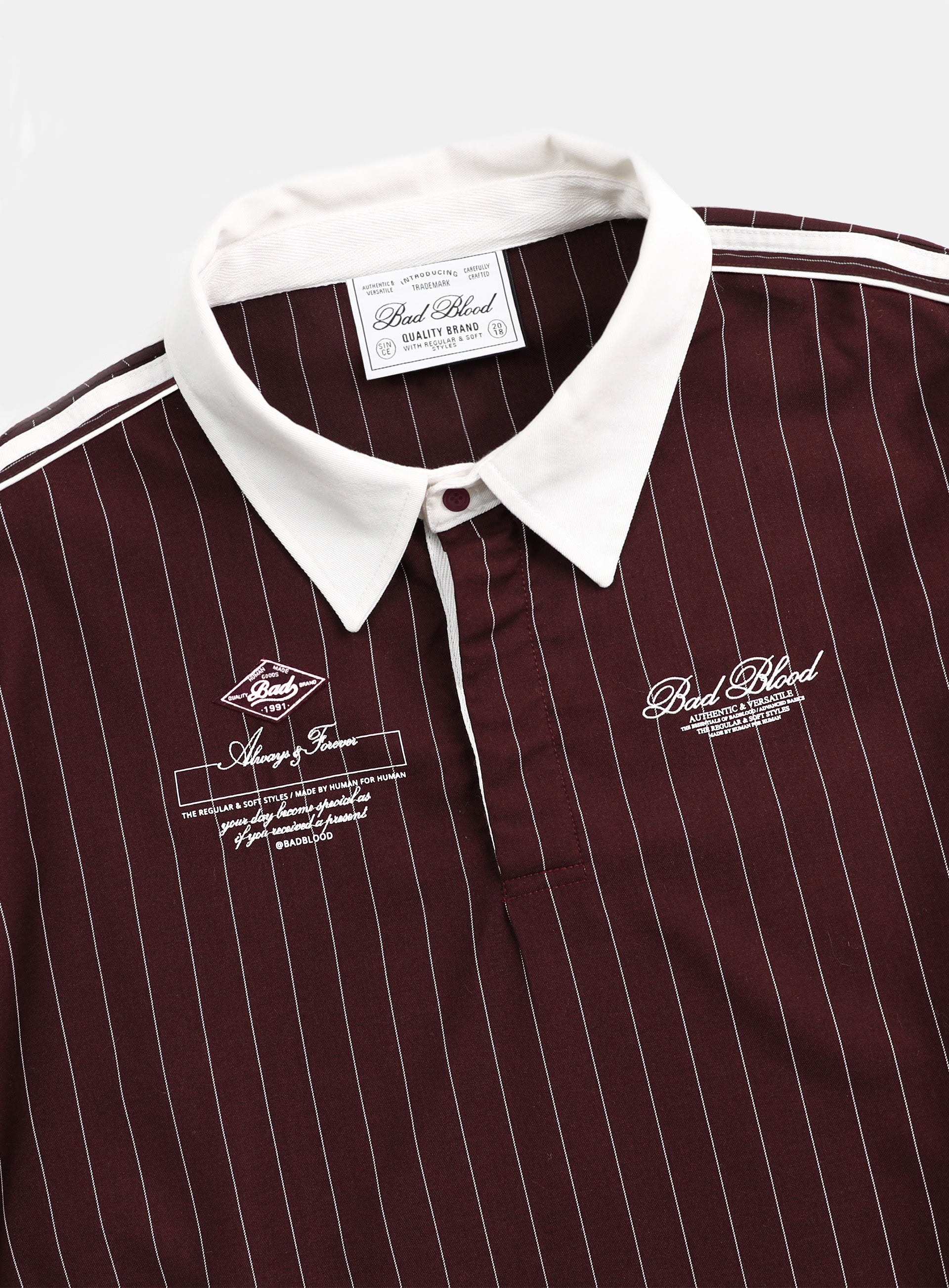 Badblood Classic Logo Stripe Rugby Shirt - Burgundy