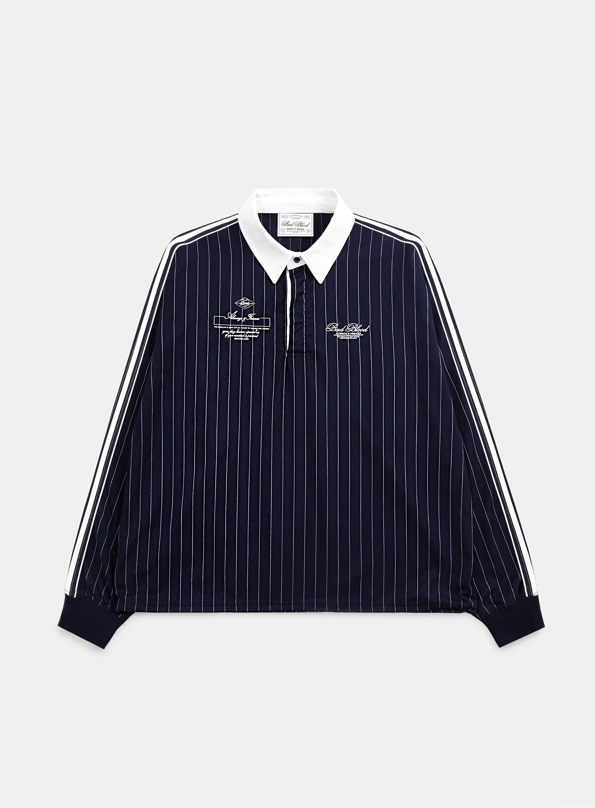 Badblood Classic Logo Stripe Rugby Shirt - Navy