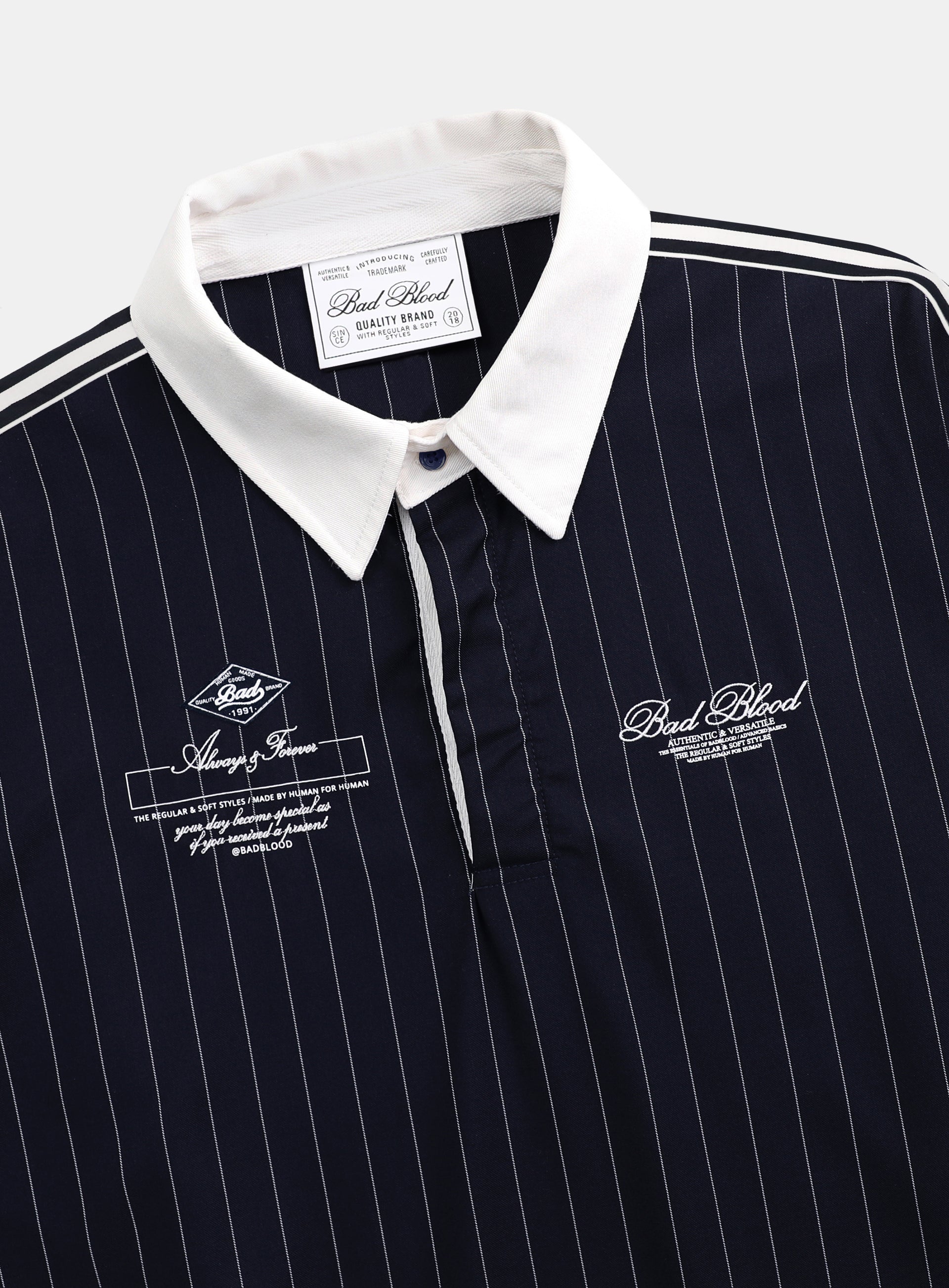 Badblood Classic Logo Stripe Rugby Shirt - Navy