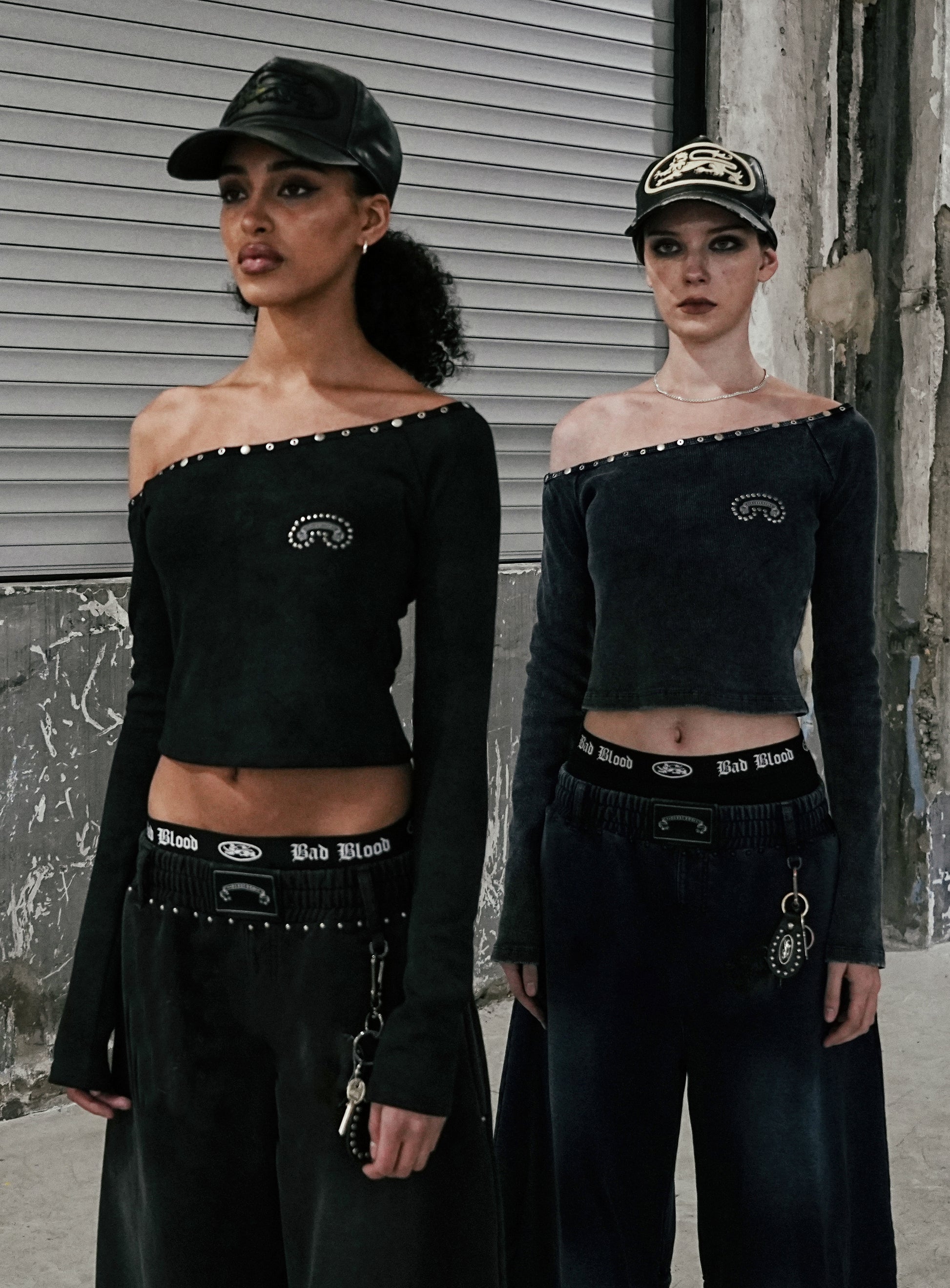 Badblood Studded Cosmo Patch Asymmetric Top - Black