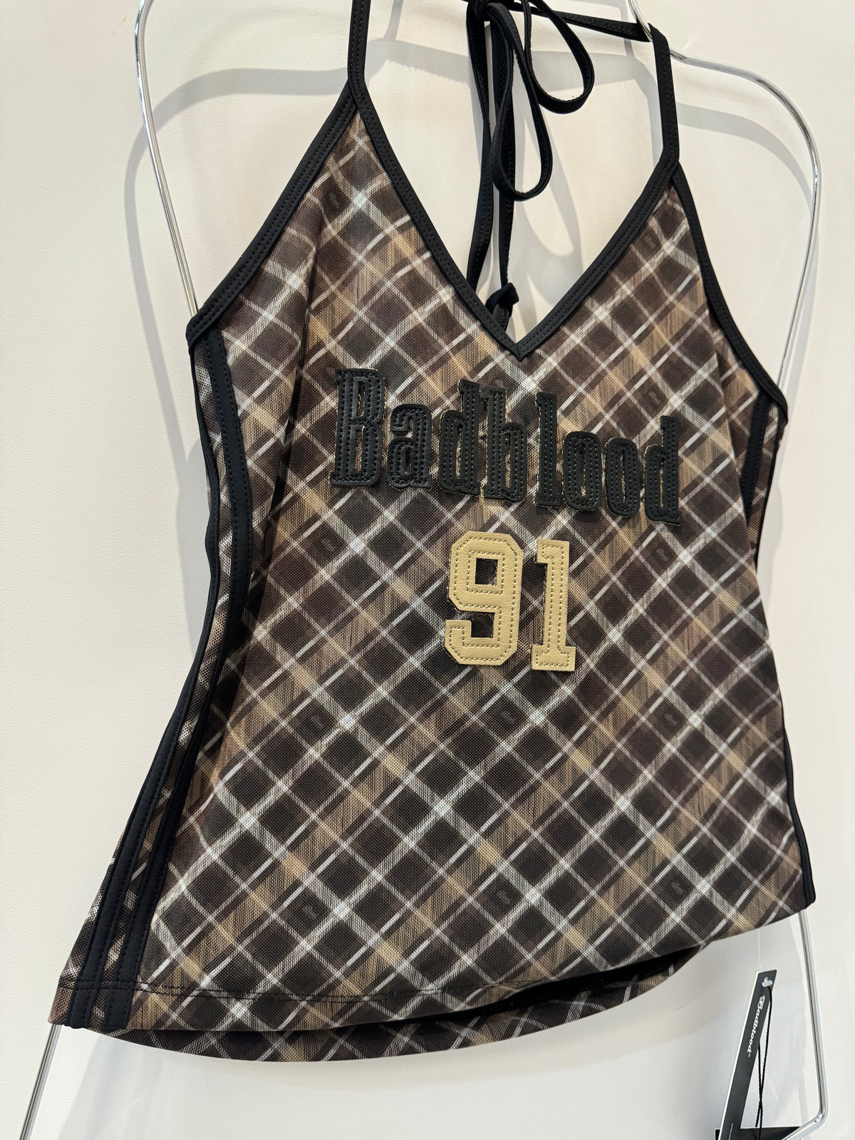 Badblood Vintage Club Halter Tank Check Brown