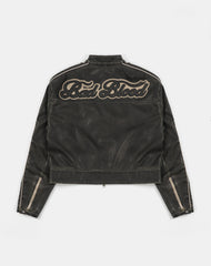 Badblood Billy Old Effect Leather Racer Jactet - Khaki