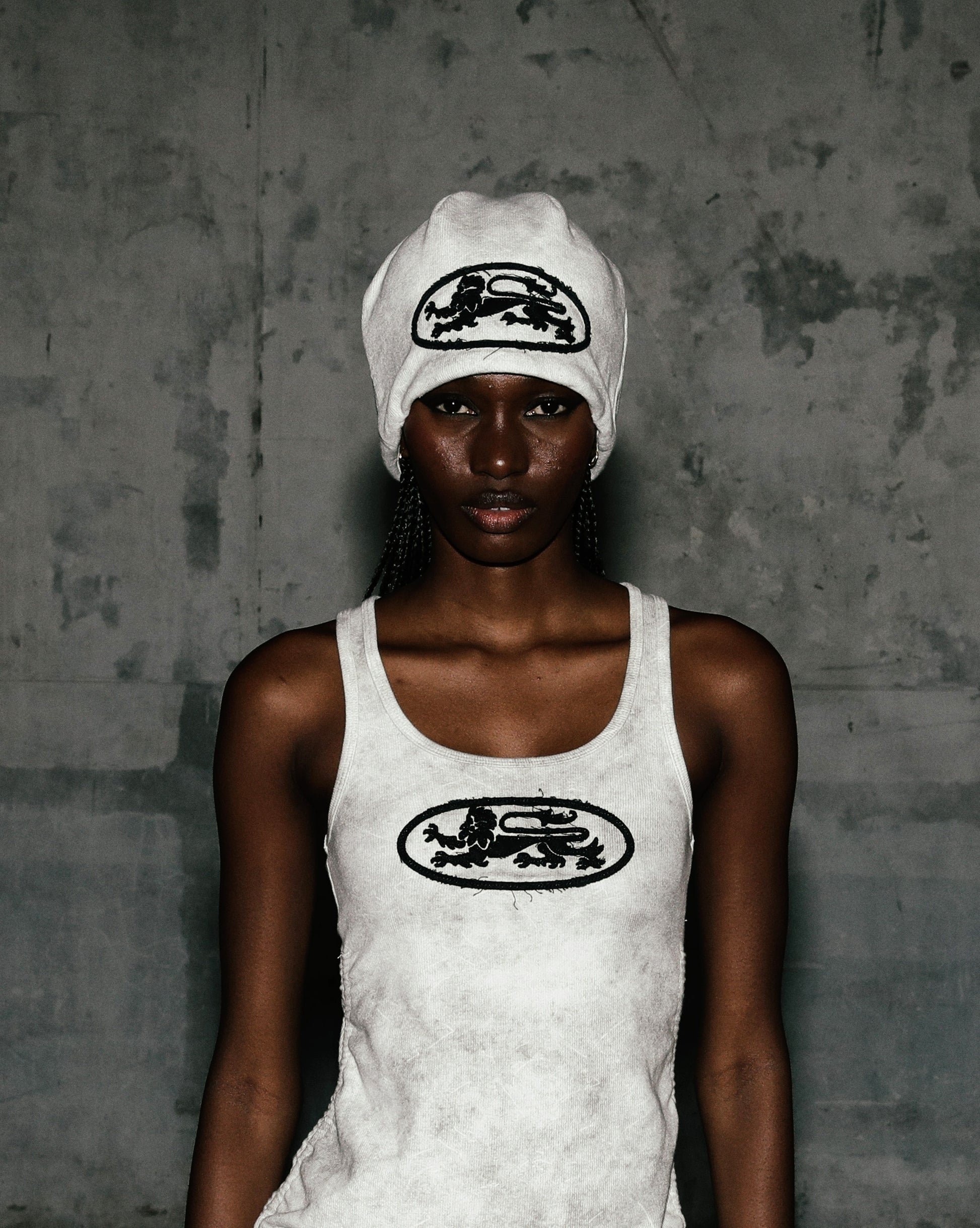 Badblood Lion Patch Beanie Washed White