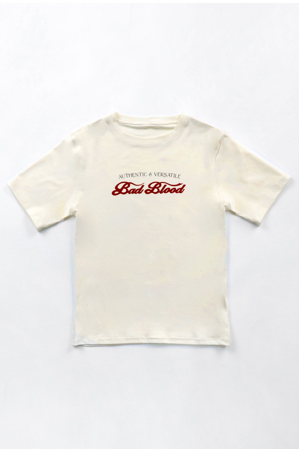 Badblood Script Logo Slim T-Shirt Cream