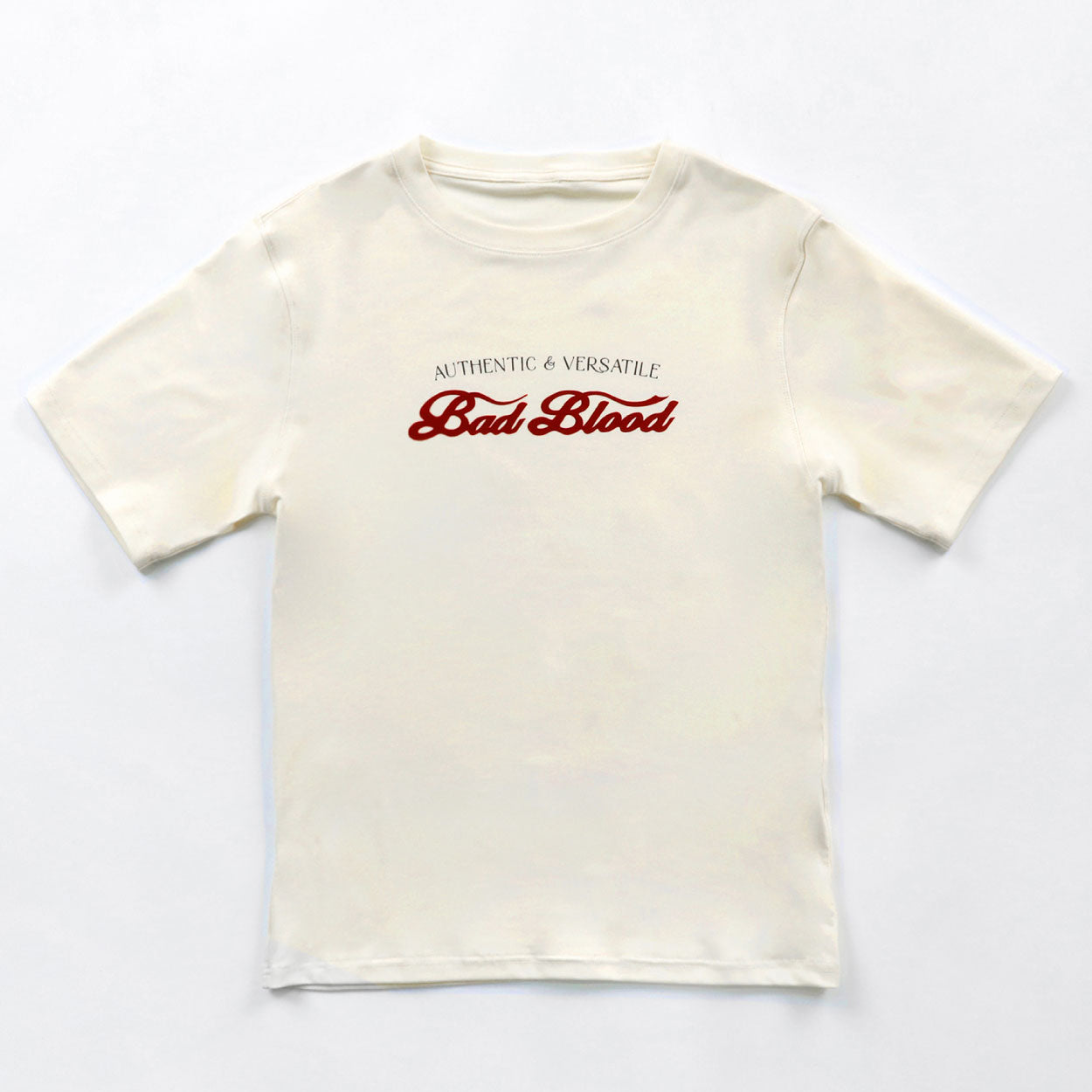 Badblood Script Logo Slim T-Shirt Cream