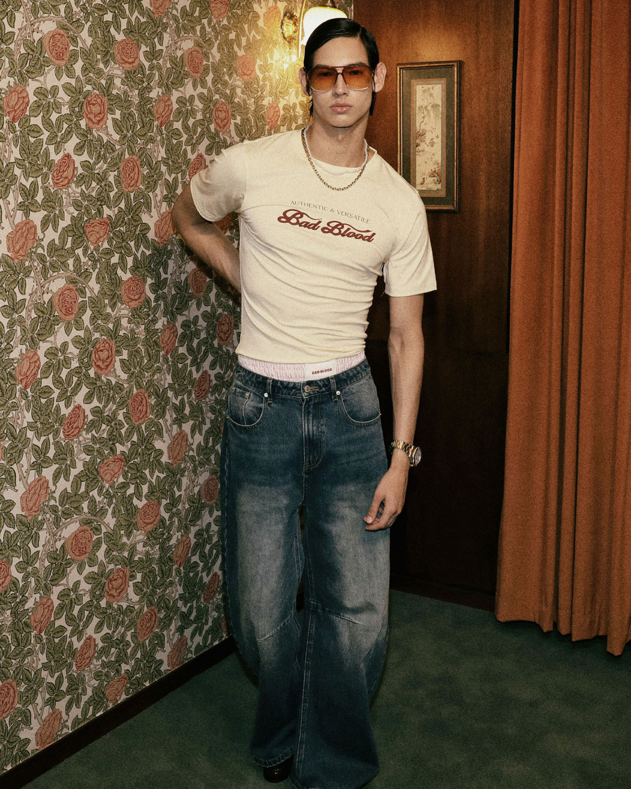 Badblood Script Logo Slim T-Shirt Cream