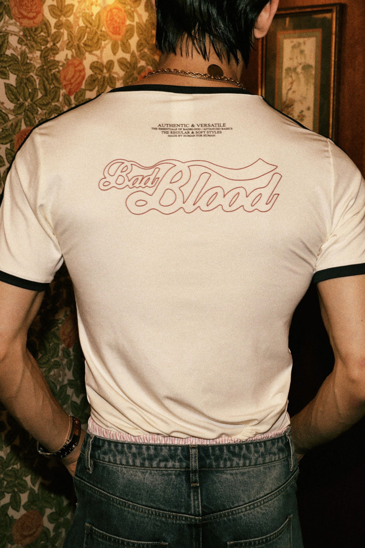 Badblood Vintage Logo Slim T-Shirt Cream