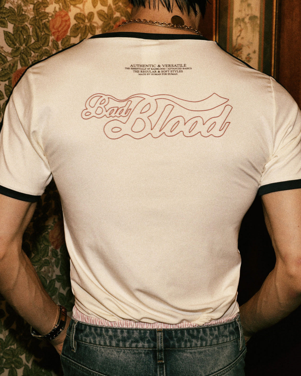 Badblood Vintage Logo Slim T-Shirt Cream